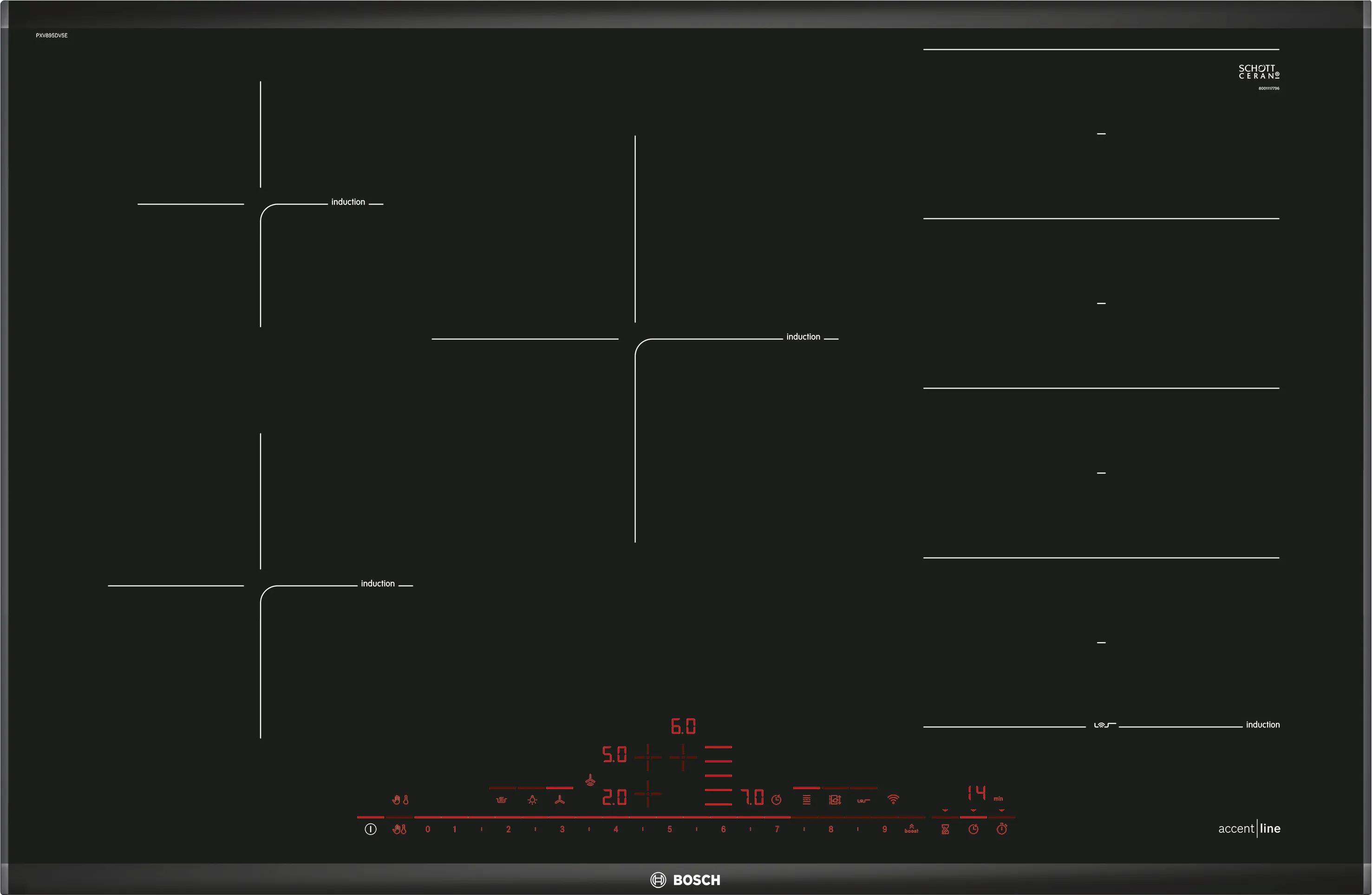 Series 8, Flex induction hob, 80 cm, Black, surface mount with frame, PXV895DV5E