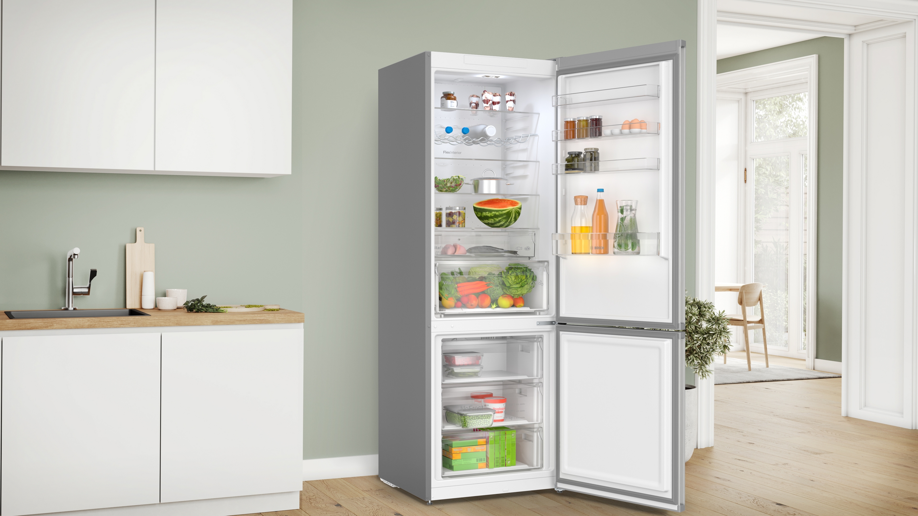 Series 4, free-standing fridge-freezer with freezer at bottom, 203 x 70 cm, Stainless steel look, KGN497LDF