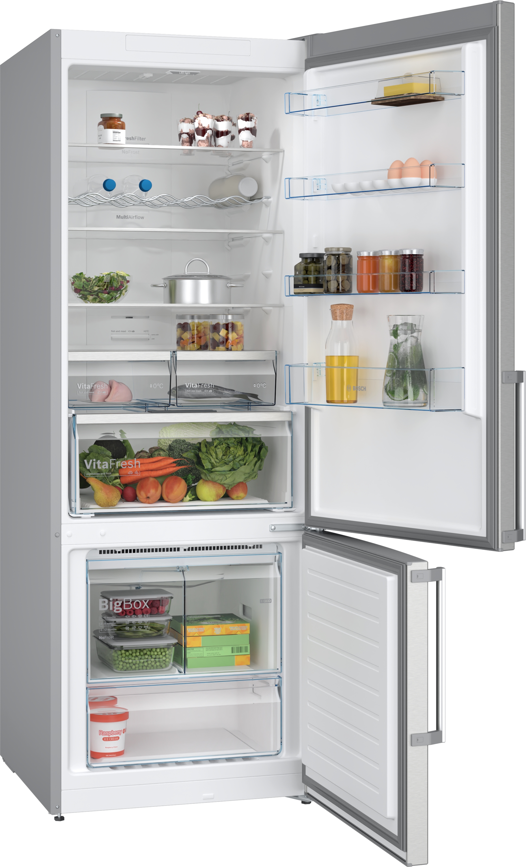 Series 4, free-standing fridge-freezer with freezer at bottom, 193 x 70 cm, Stainless steel (with anti-fingerprint), KGN56XIER