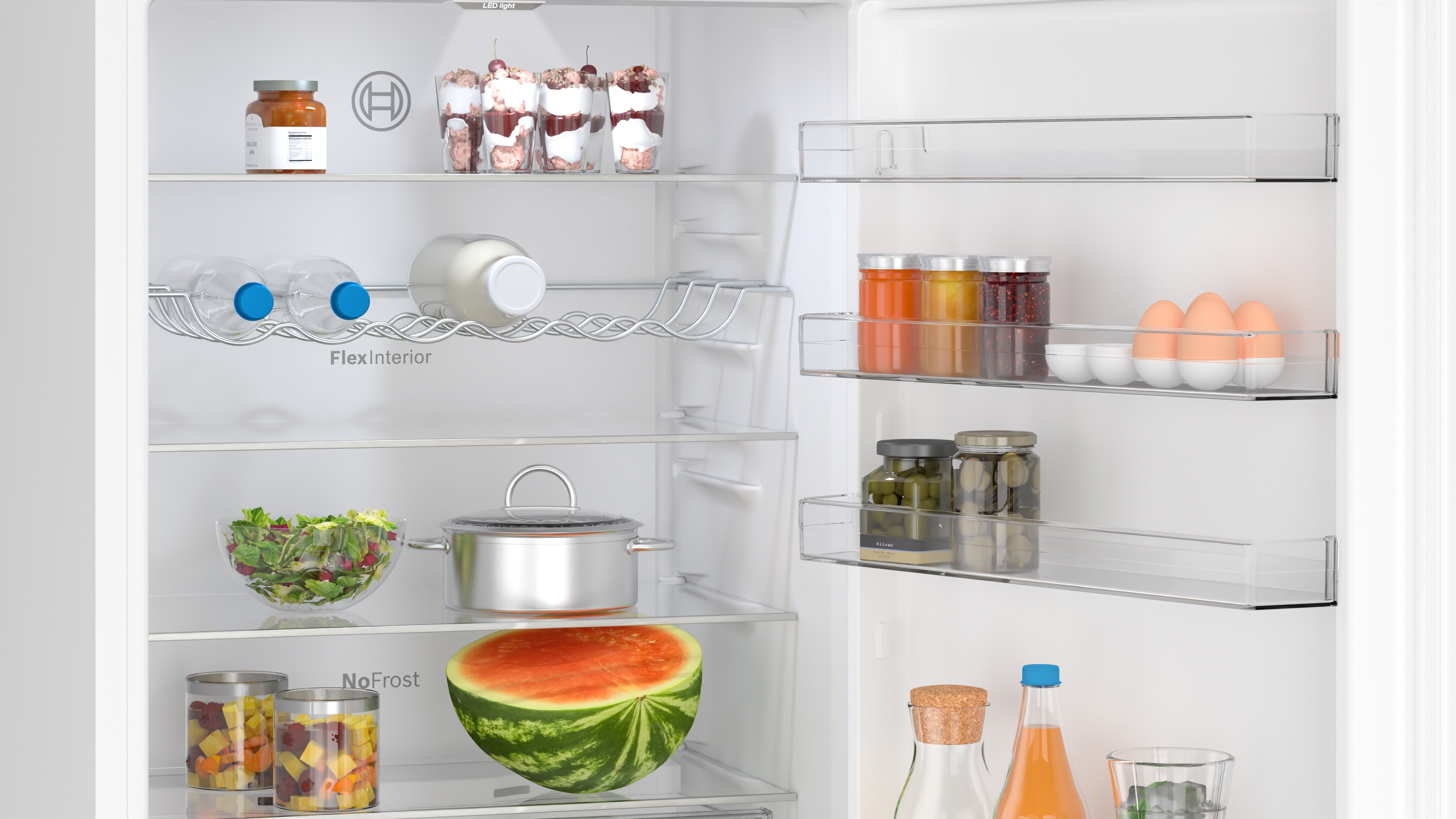 Series 4, free-standing fridge-freezer with freezer at bottom, 203 x 70 cm, White, KGN497WDF