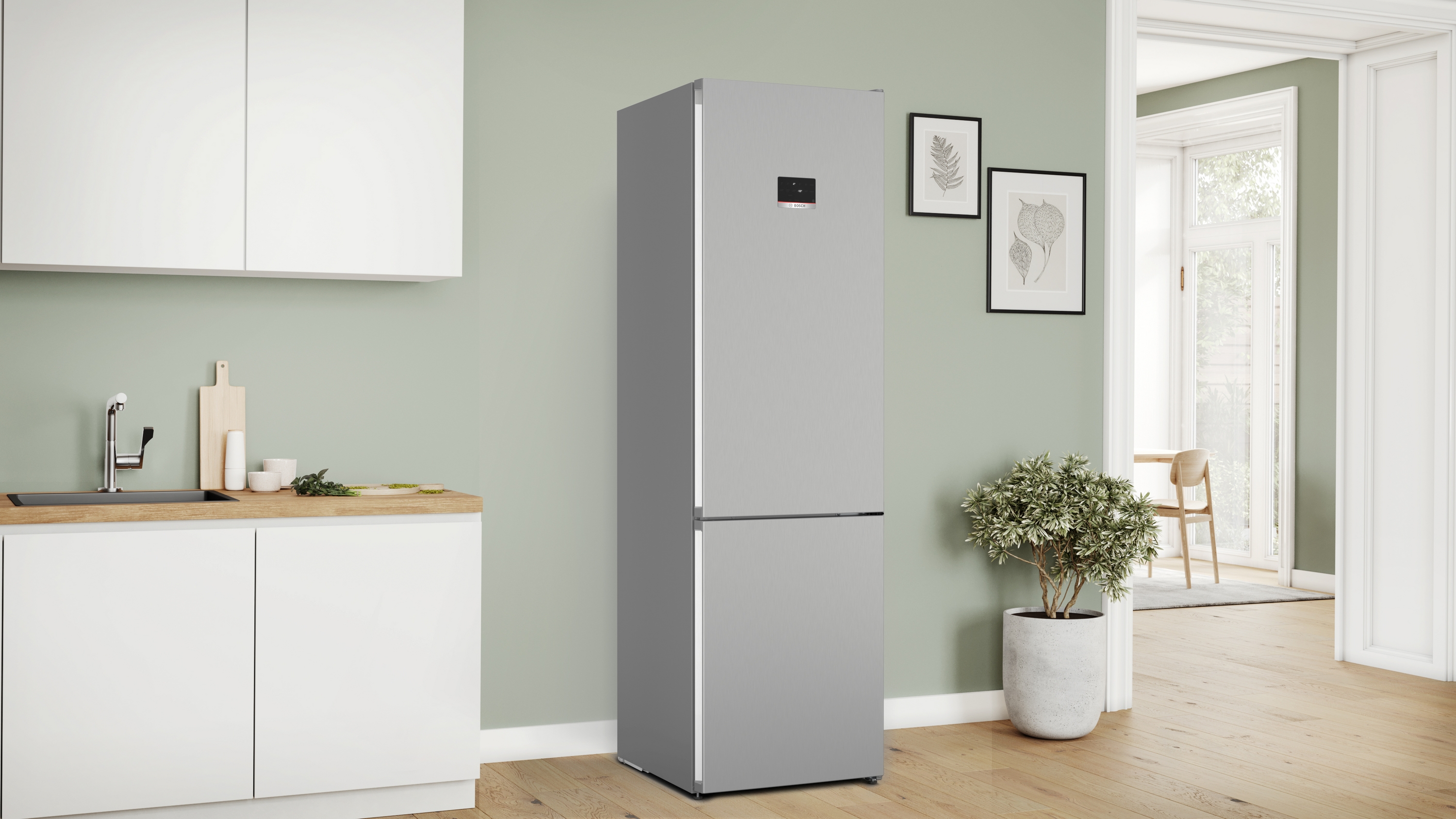 Series 4, free-standing fridge-freezer with freezer at bottom, 203 x 60 cm, Stainless steel look, KGN397LDF