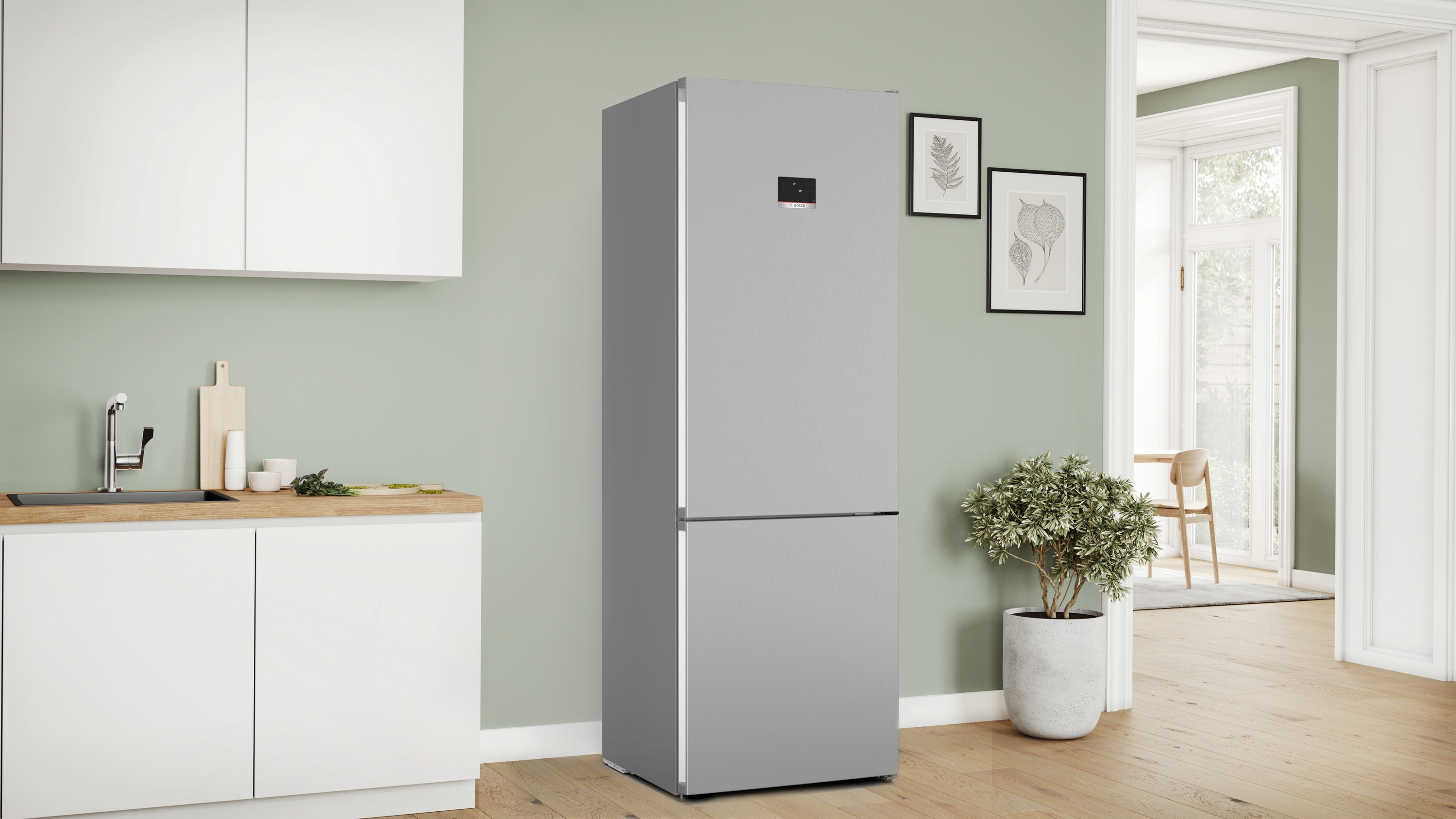 Series 4, free-standing fridge-freezer with freezer at bottom, 203 x 70 cm, Stainless steel look, KGN497LDF