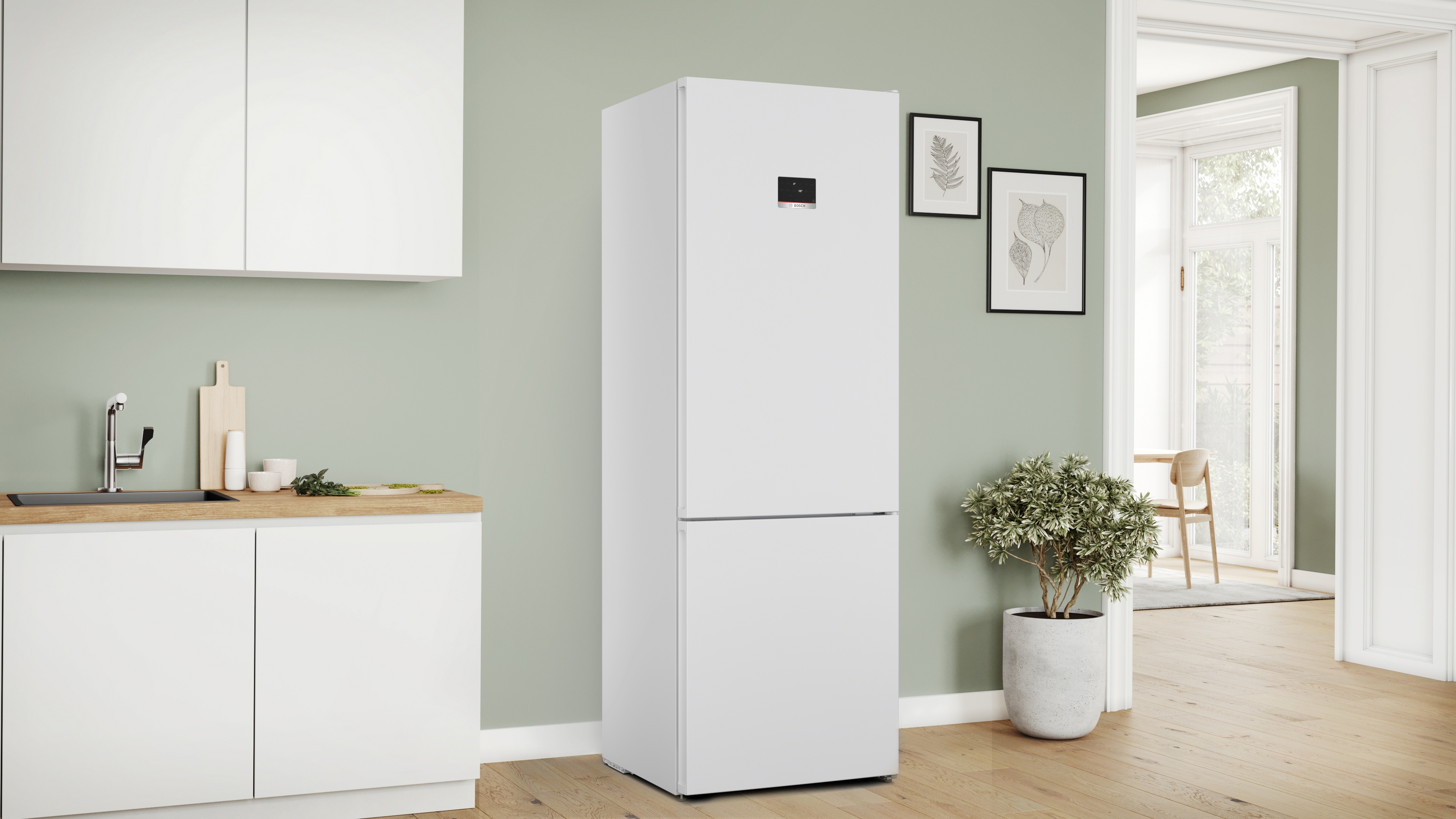 Series 4, free-standing fridge-freezer with freezer at bottom, 203 x 70 cm, White, KGN497WDF