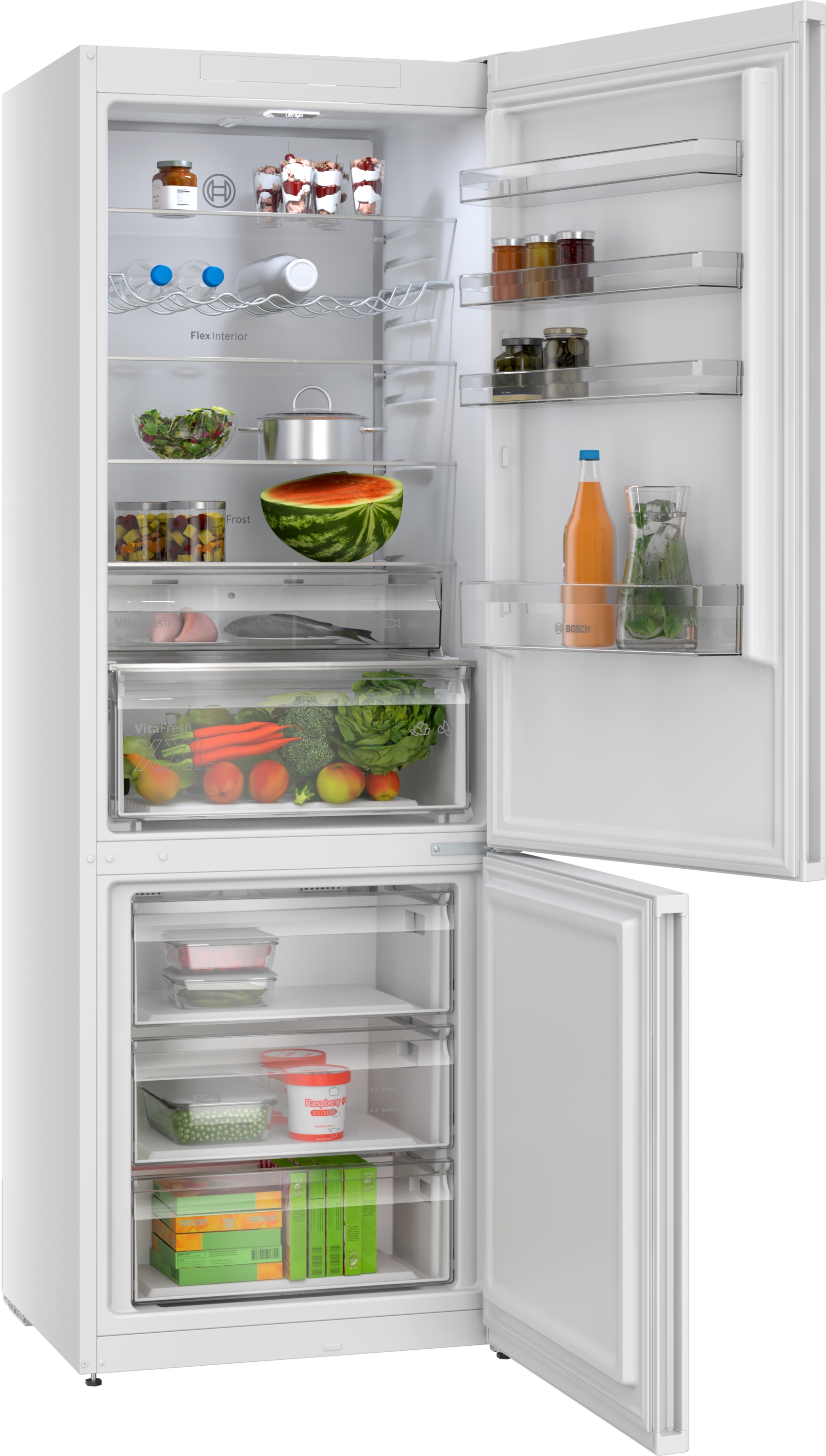 Series 4, free-standing fridge-freezer with freezer at bottom, 203 x 70 cm, White, KGN497WDF