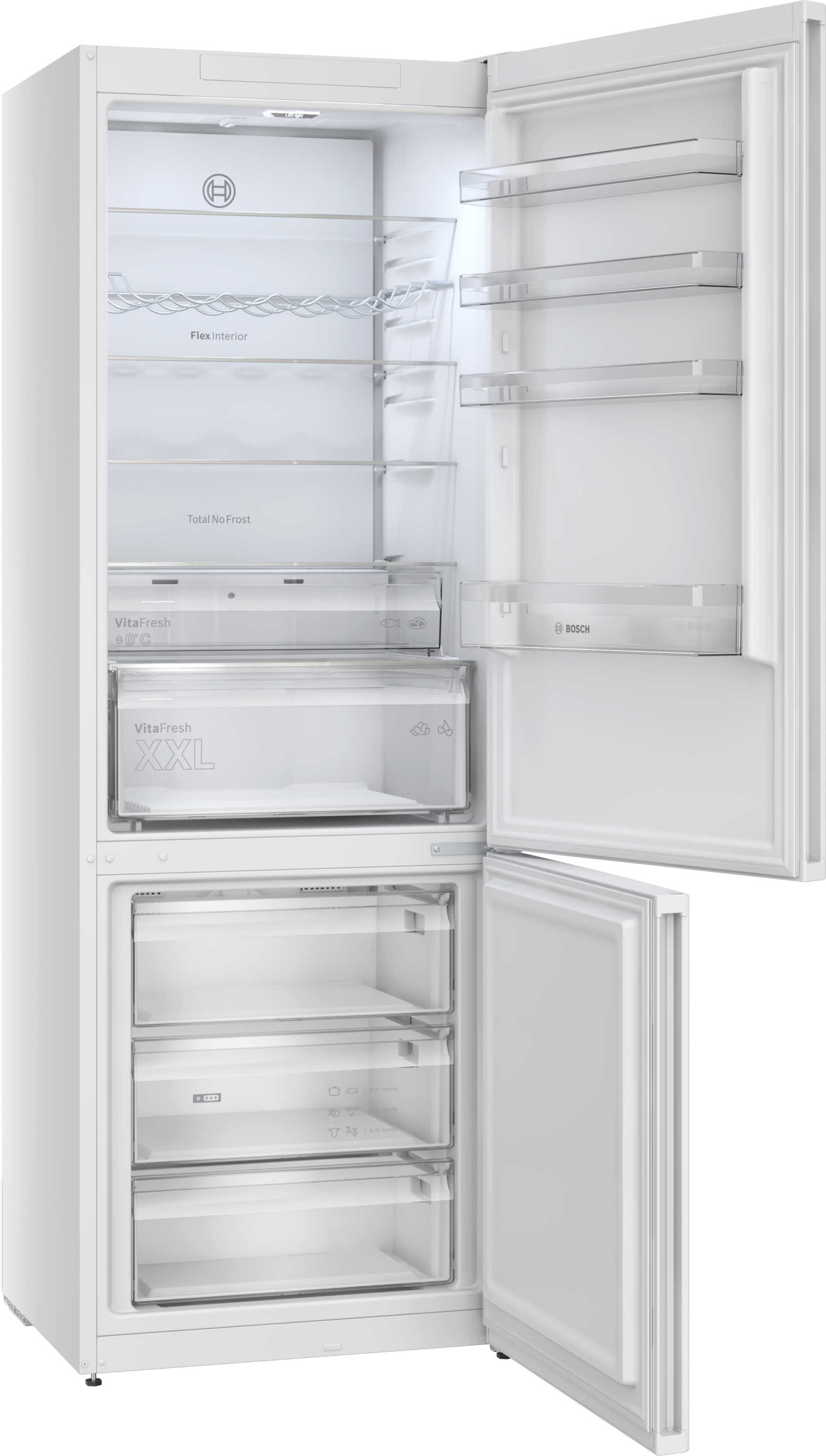 Series 4, free-standing fridge-freezer with freezer at bottom, 203 x 70 cm, White, KGN497WDF