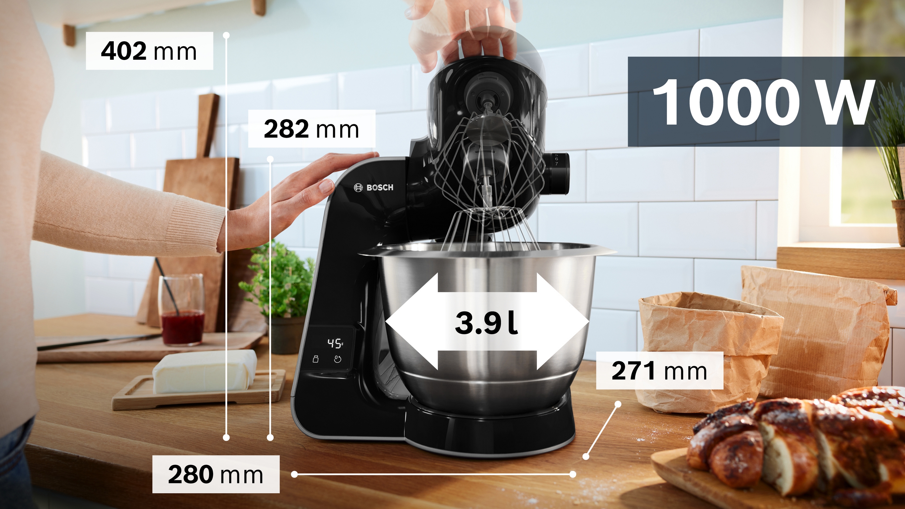 Serija 4, Kuhinjski robot sa integrisanom vagom, MUM 5, 1000 W, Crna, Tamno siva, MUM5XC4E
