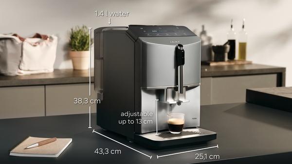 Siemens aparat za espresso kafu TF305E04, Potpuno automatizovani, Titanijum metalik, Nerđajući čelik