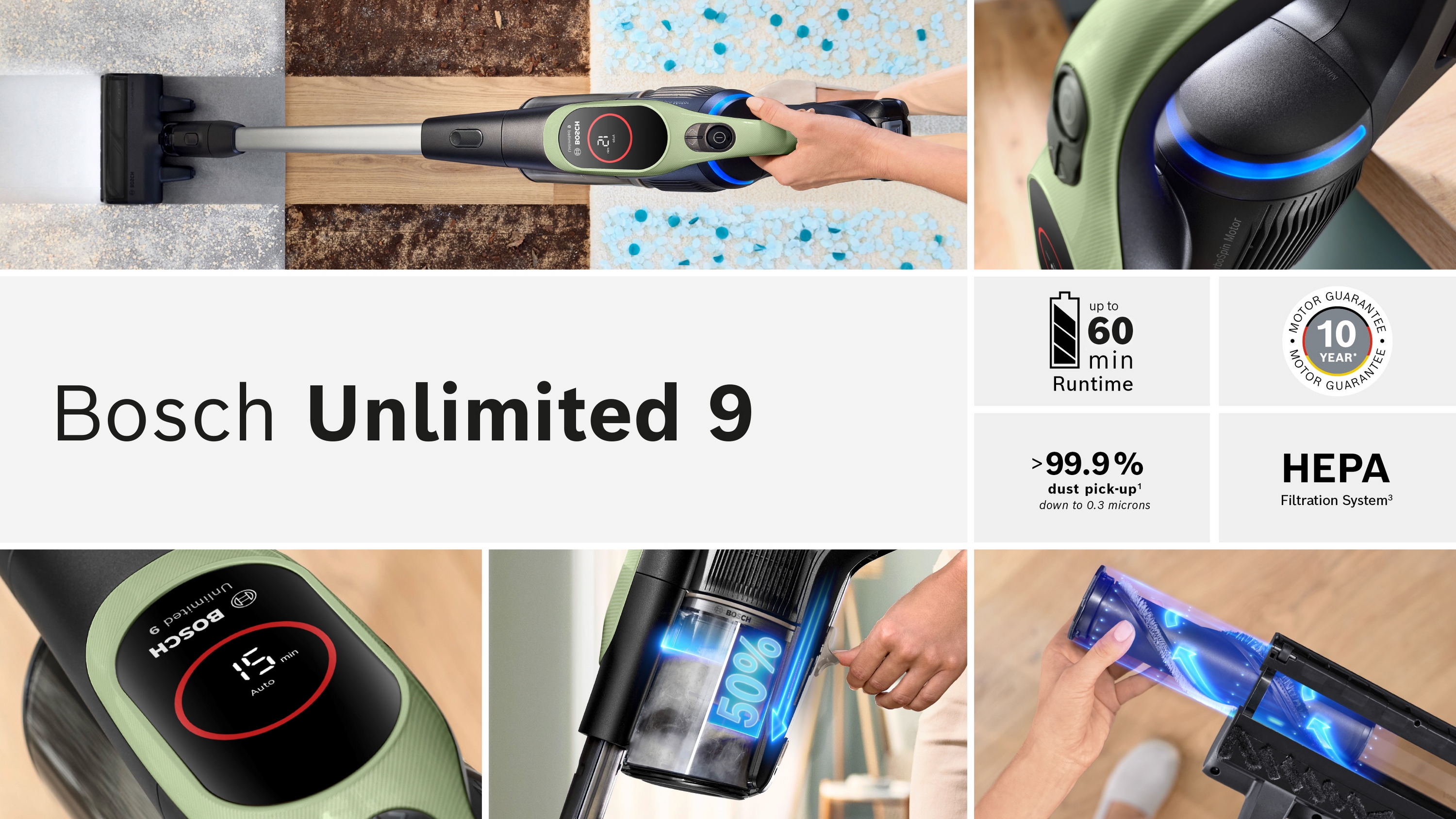 Akumulatorski usisivač, Unlimited 9, Zelena, BBS921TBA
