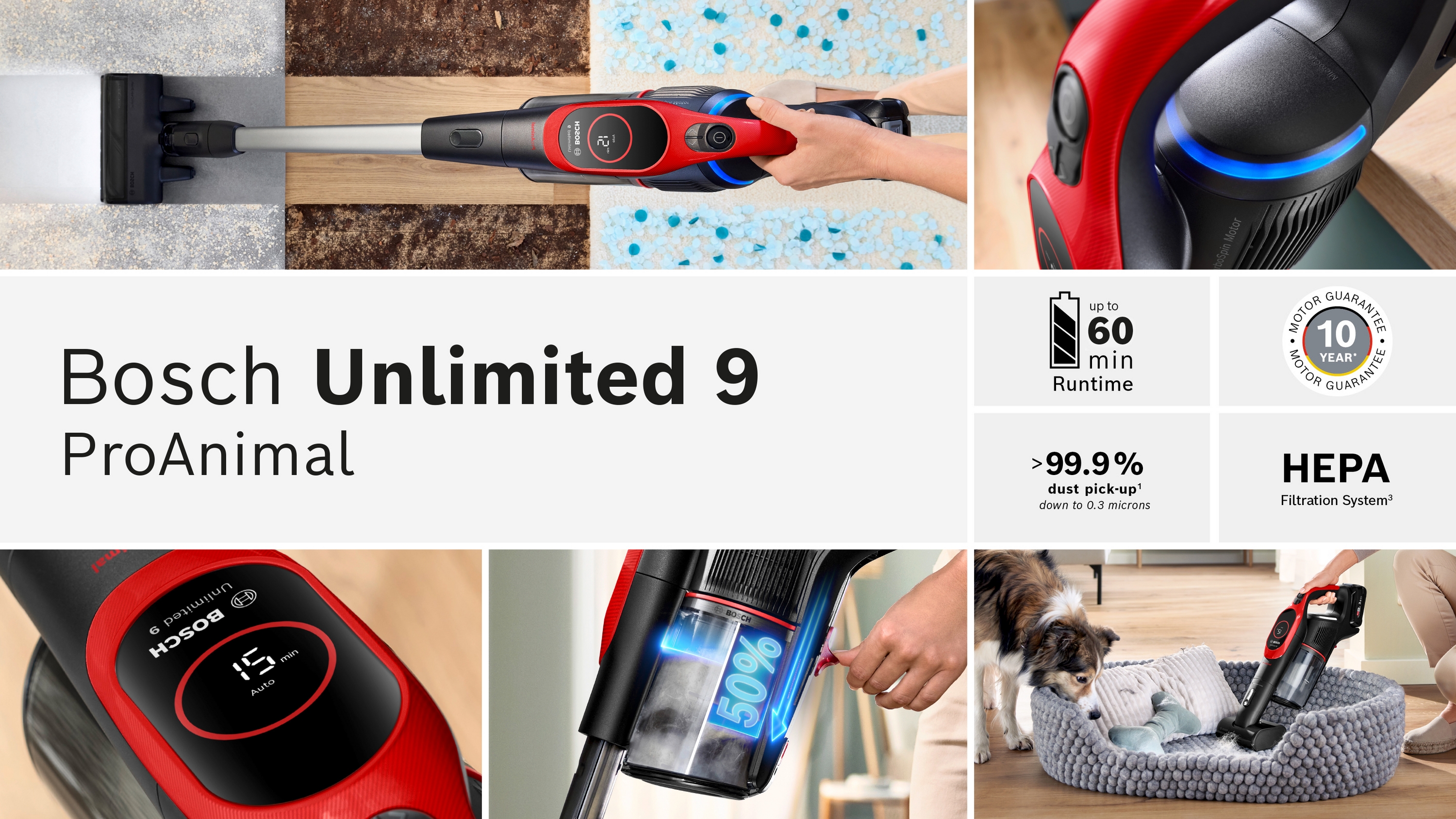 Akumulatorski usisivač, Unlimited 9 ProAnimal, Crvena, BBS931PET