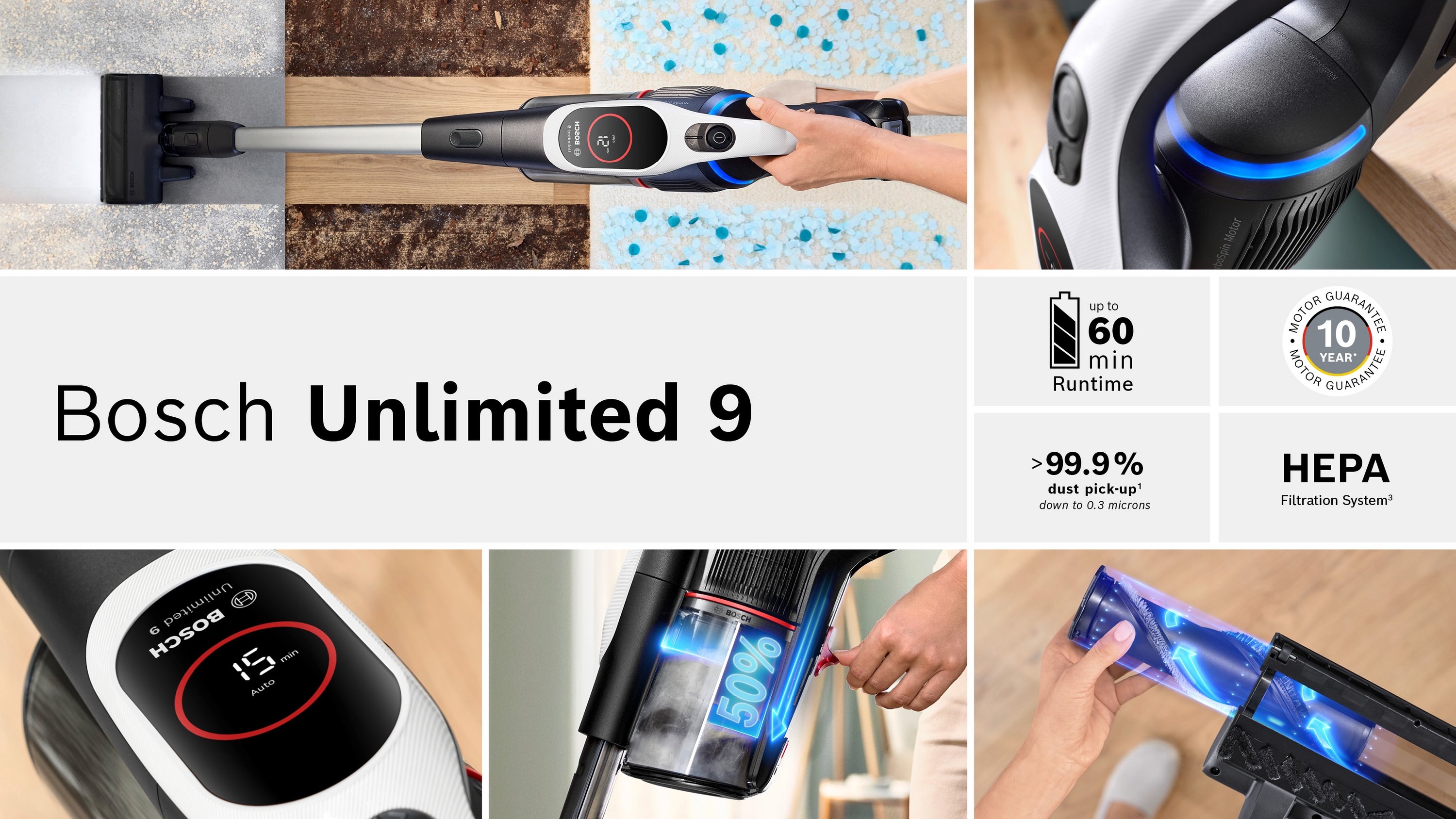 Akumulatorski usisivač, Unlimited 9, Bela, BBS931WBA