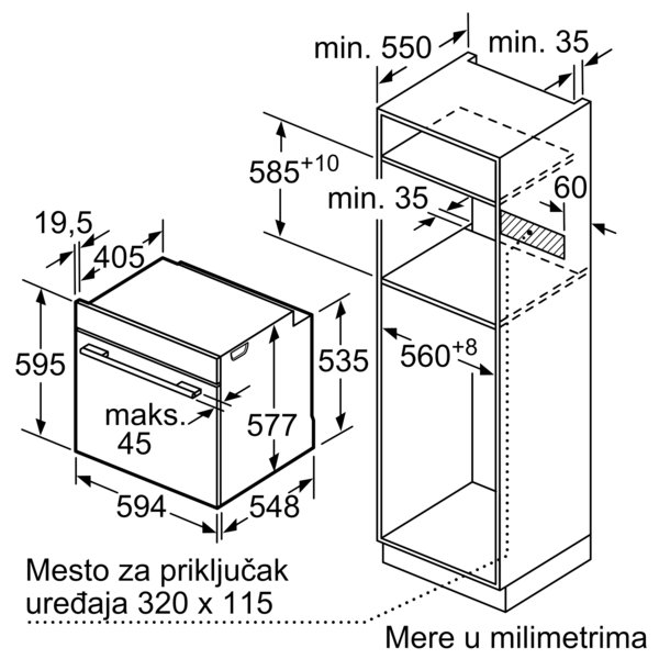 Serija 8, Ugradna rerna sa funkcijom pečenja na pari, 60 x 60 cm, Crna, HSG938EB1