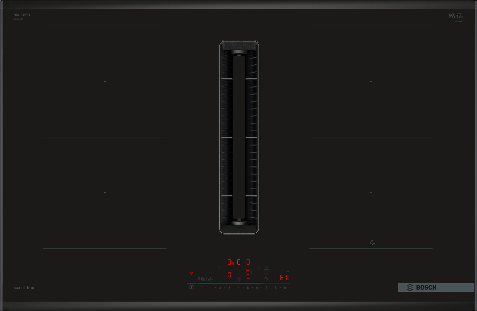 Serija 6, Indukciona ploča za kuvanje sa integrisanim aspiratorom, 80 cm, ugradnja sa okvirom, PVQ895H26E