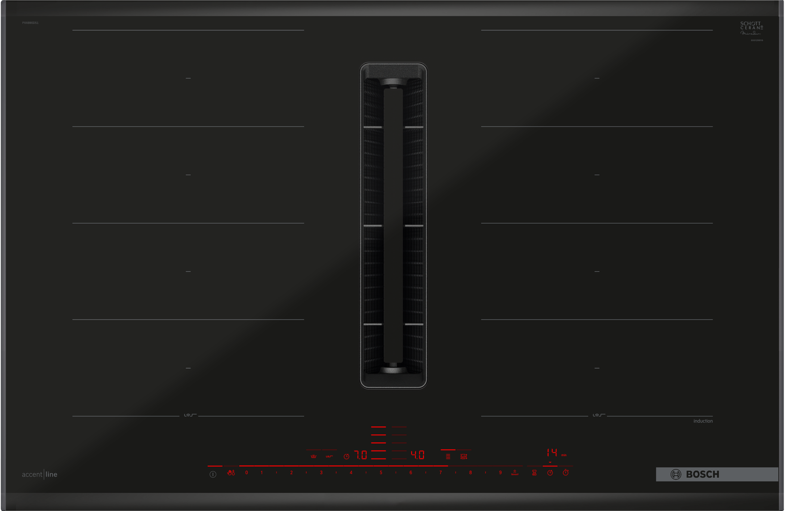 Serija 8, Indukciona ploča za kuvanje sa integrisanim aspiratorom, 80 cm, ugradnja sa okvirom, PXX890D51E