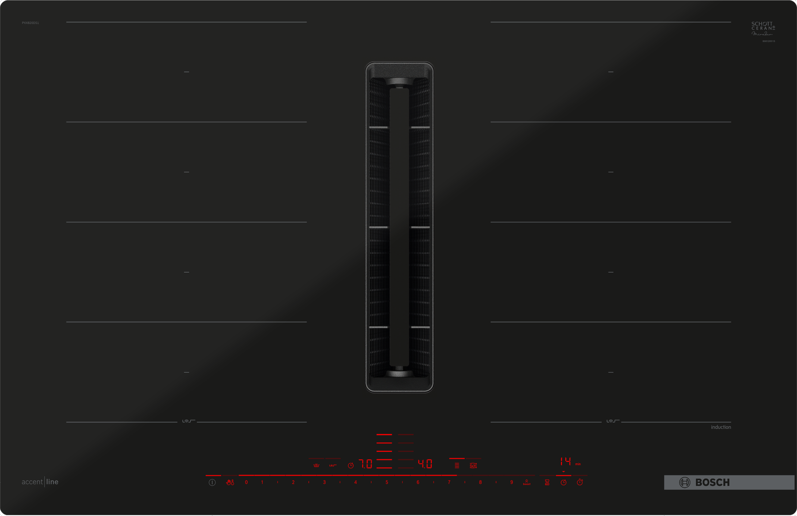 Serija 8, Indukciona ploča za kuvanje sa integrisanim aspiratorom, 80 cm, ugradnja u ravni radne ploče, PXX820D51E