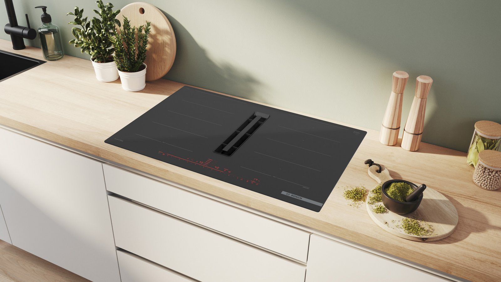 Serija 8, Indukciona ploča za kuvanje sa integrisanim aspiratorom, 80 cm, ugradnja u ravni radne ploče, PXX820D51E