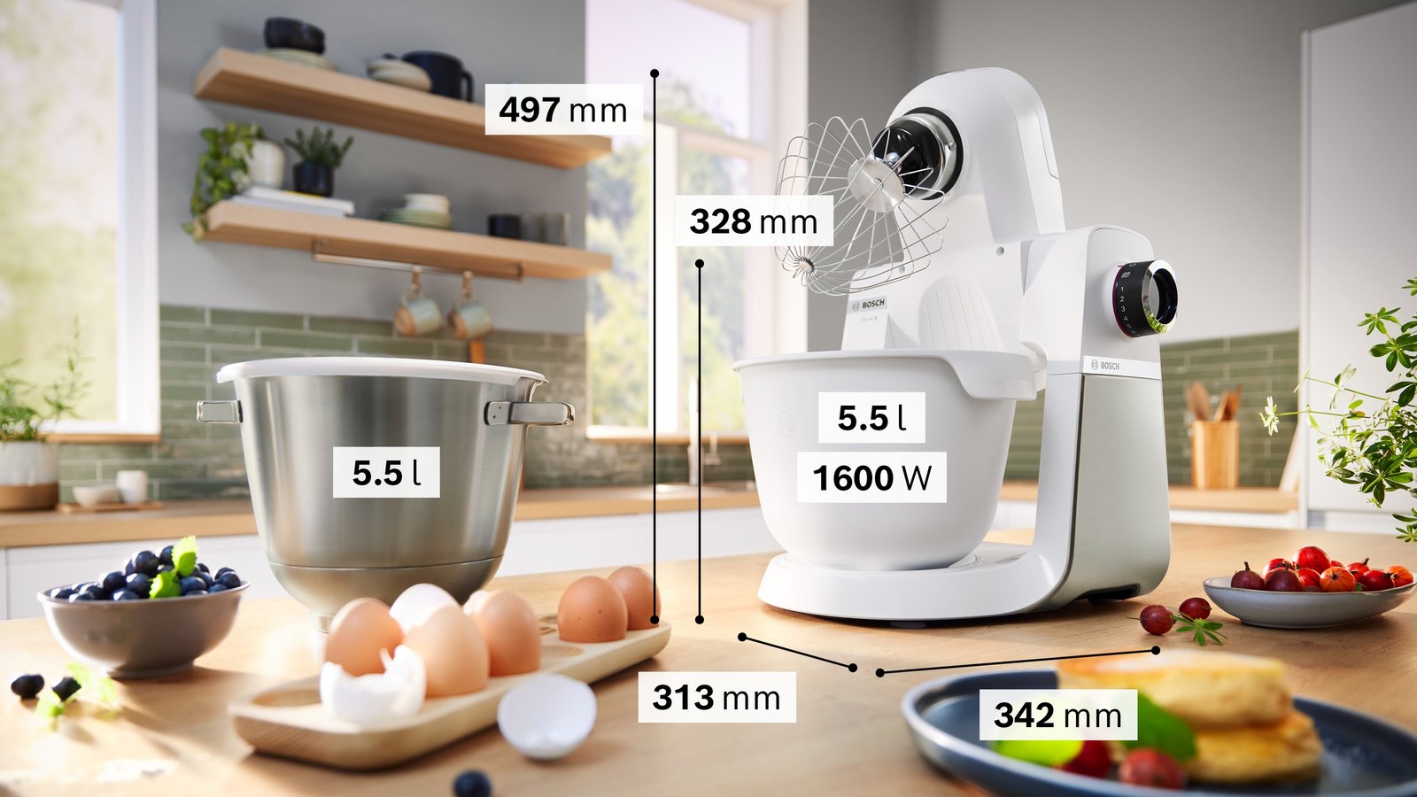 Serija 6, Kuhinjski robot, 1600 W, Bela, Brušeni nerđajući čelik, MUMS6EW18