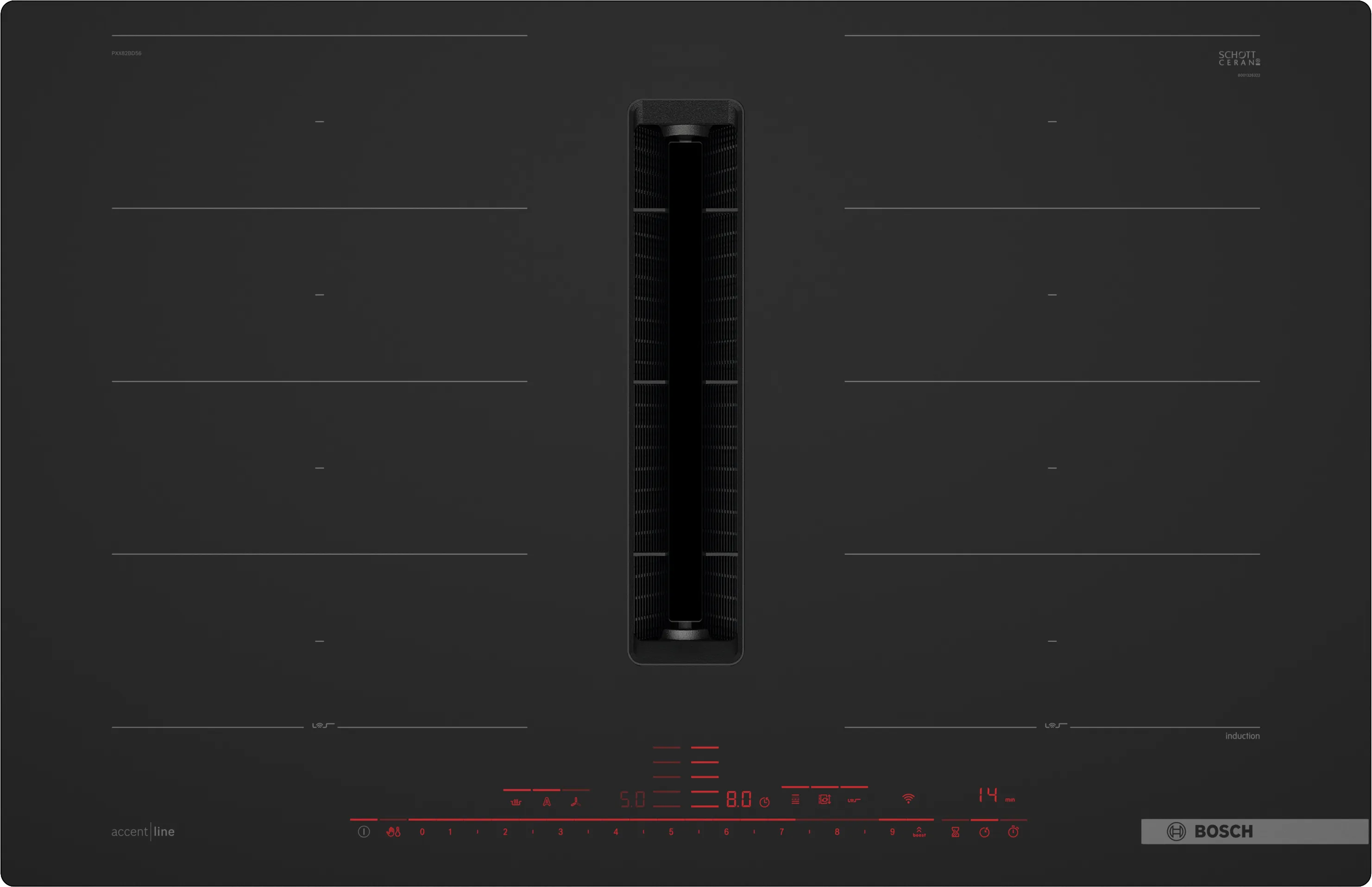 Serija 8, Indukciona ploča za kuvanje sa integrisanim aspiratorom, 80 cm, Plavo crna, ugradnja u ravni radne ploče, PXX82BD56E
