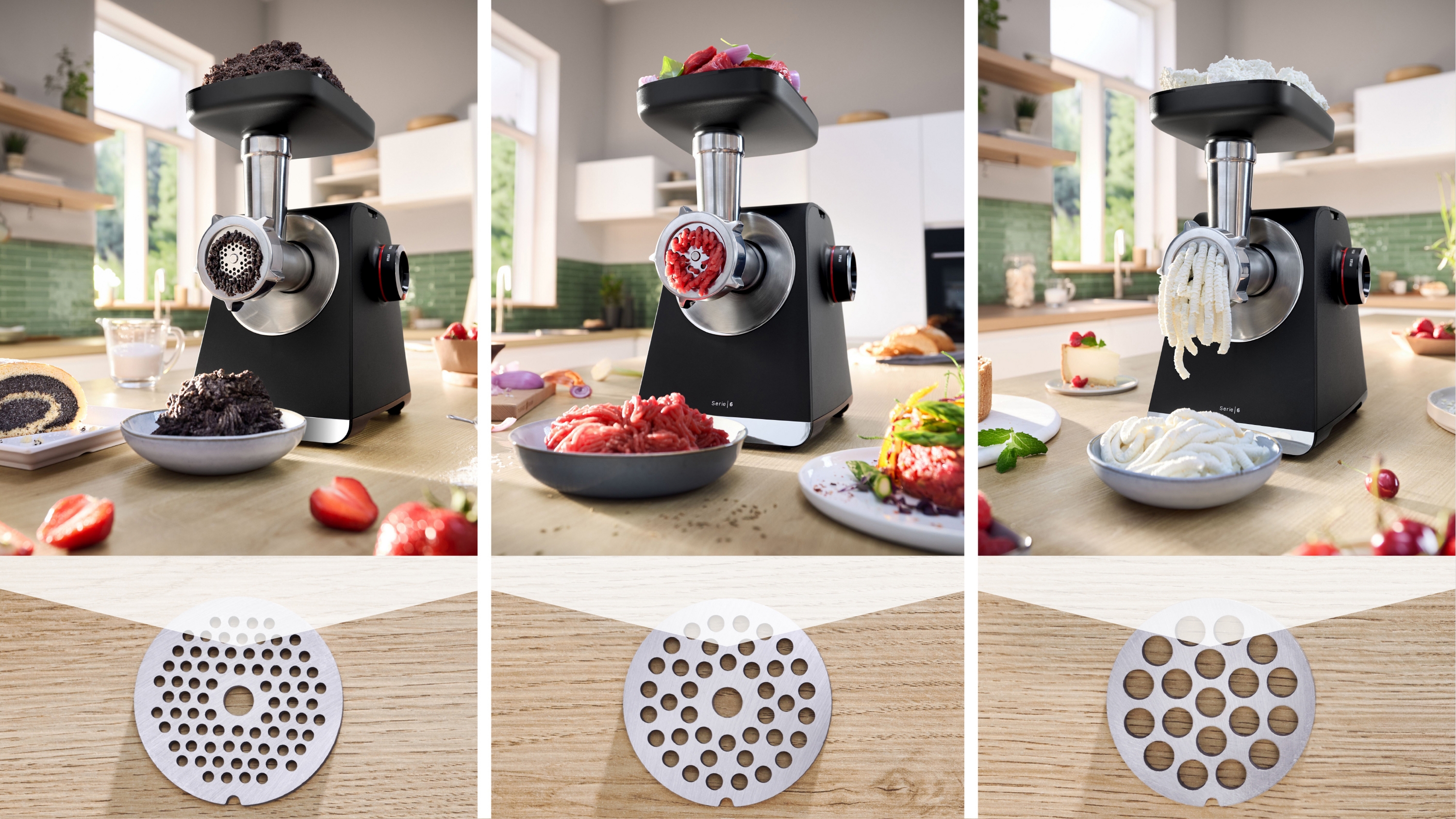 Series 6, Food mincer, MultiPower, 2100 W, Black, silver metalic, MFWS660B