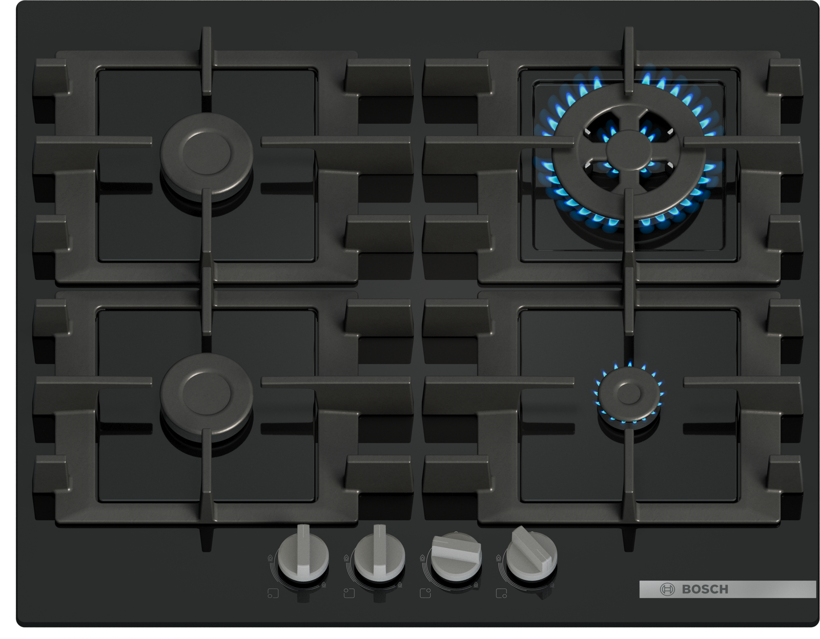 Serija 4, Plinska ploča za kuvanje, 60 cm, Kaljeno staklo, Crna, PNH6B6K40