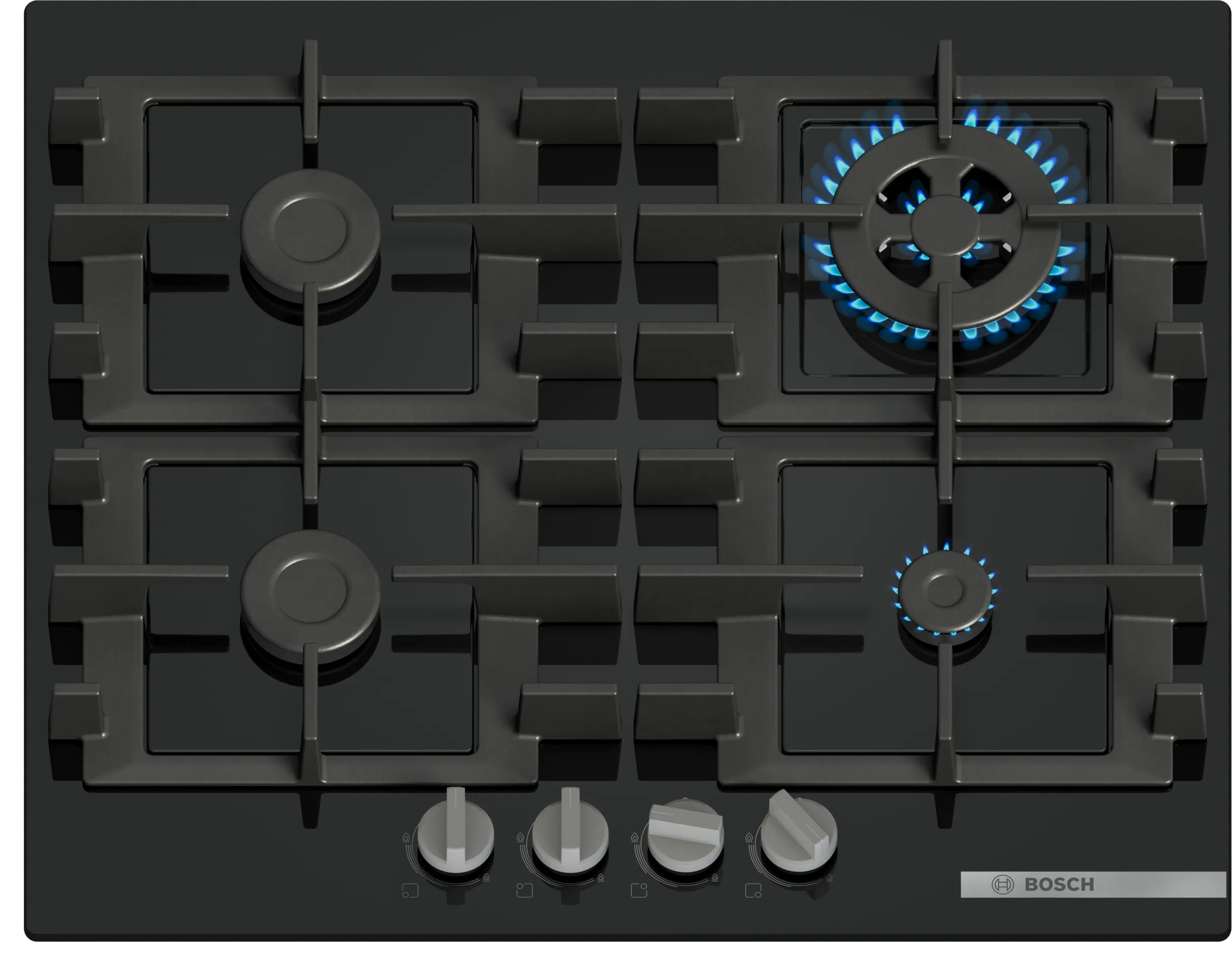 Serija 4, Plinska ploča za kuvanje, 60 cm, Kaljeno staklo, Crna, PNH6B6K40