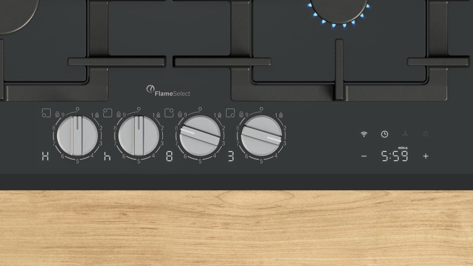 Serija 8, Plinska ploča za kuvanje, 60 cm, Kaljeno staklo, Crna, PRP6A6H40