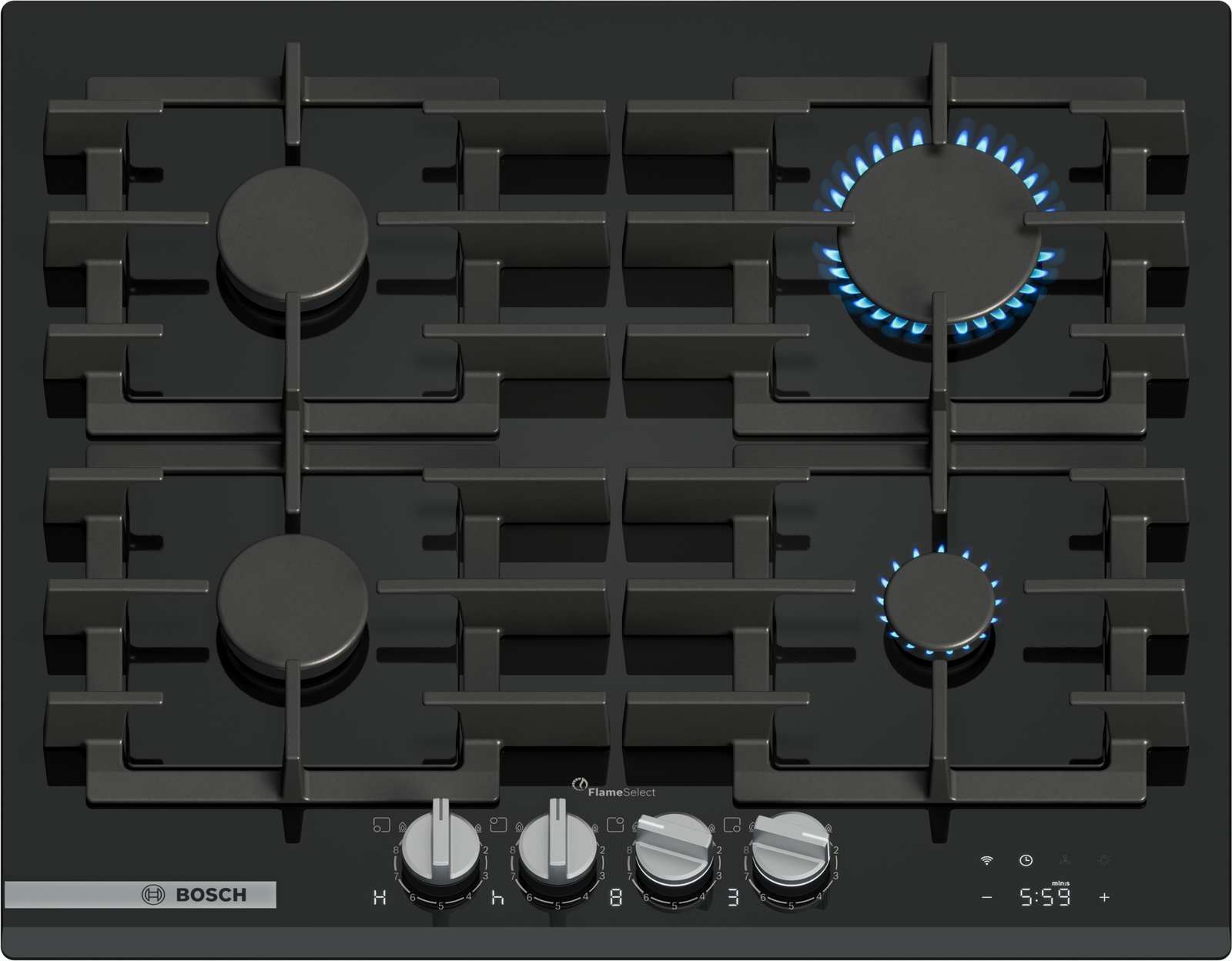 Serija 8, Plinska ploča za kuvanje, 60 cm, Kaljeno staklo, Crna, PRP6A6H40