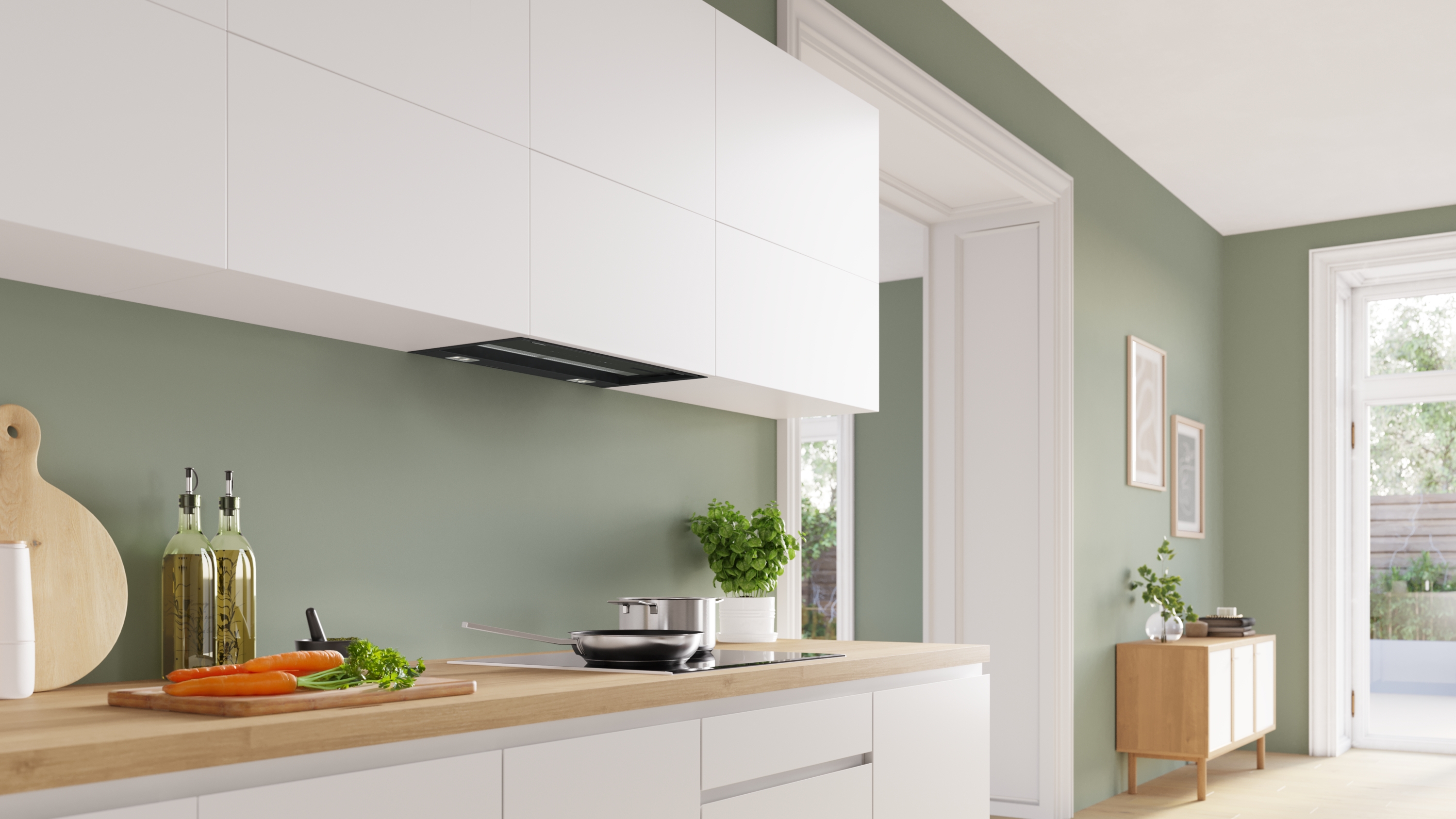Series 6, Integrated Design Hood, 60 cm, clear glass black printed, Matt black , DBB67DP60
