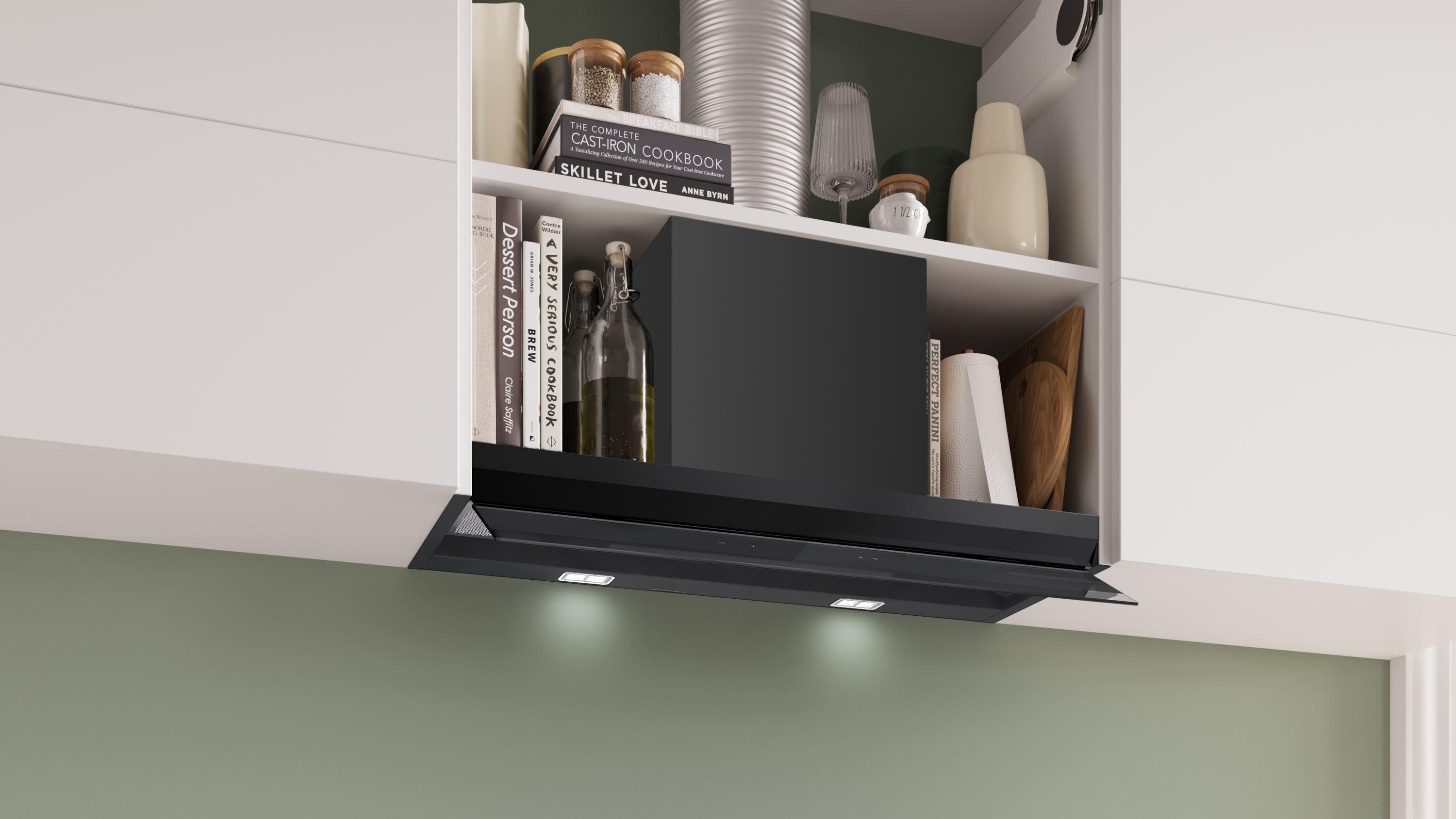 Series 6, Integrated Design Hood, 80 cm, clear glass black printed, Matt black , DBB87DP60