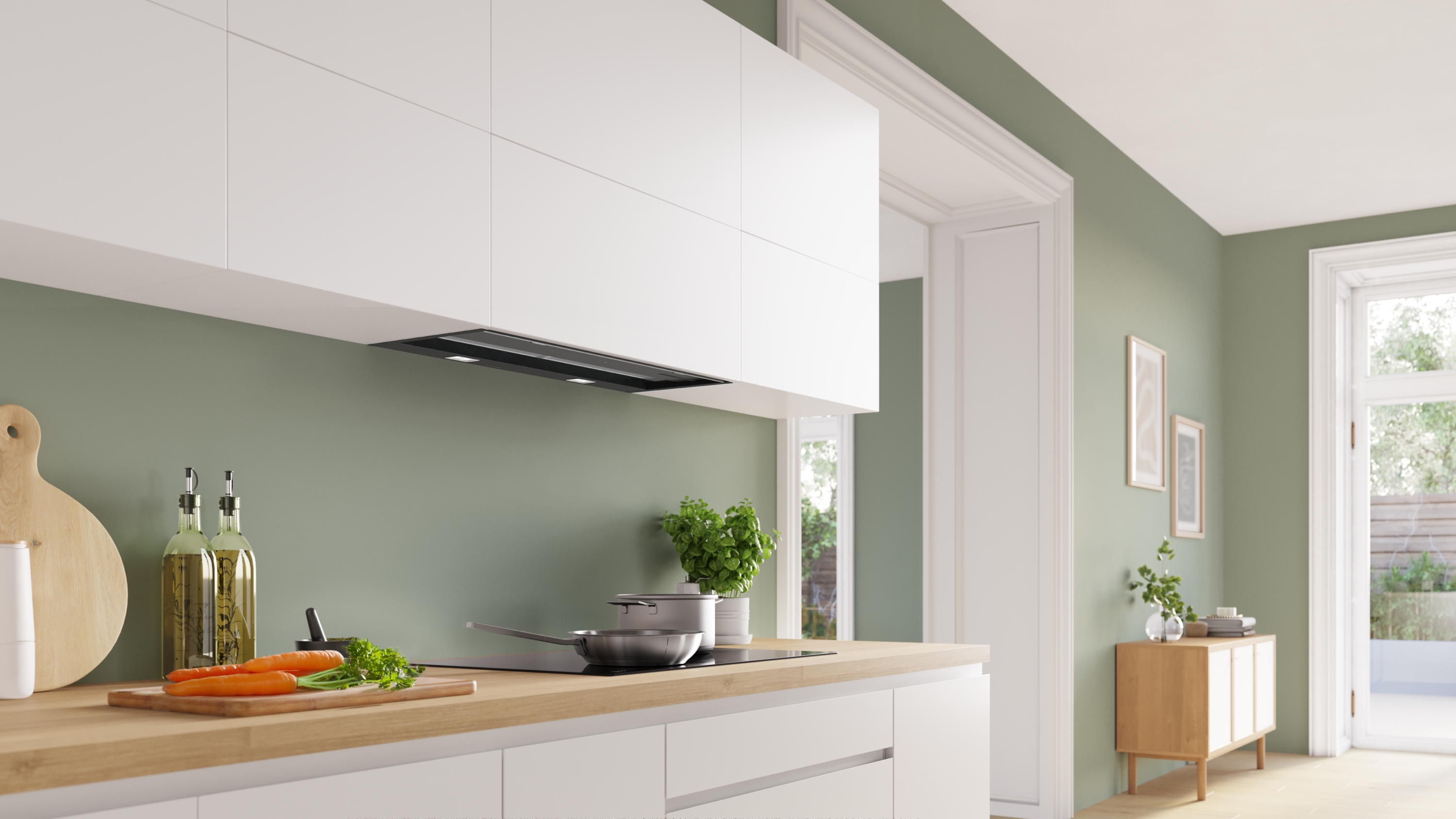 Series 6, Integrated Design Hood, 80 cm, clear glass black printed, Matt black , DBB87DP60