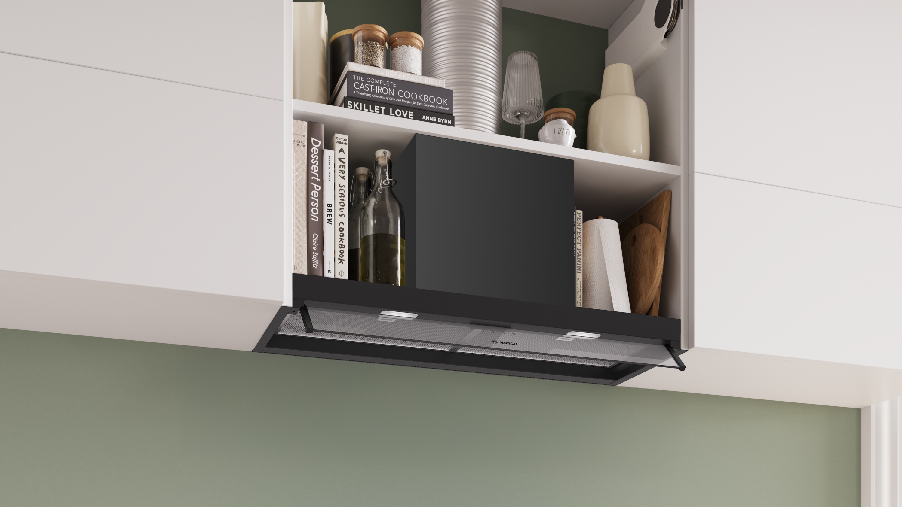 Series 4, Integrated Design Hood, 80 cm, clear glass, Matt black , DBB85CC60