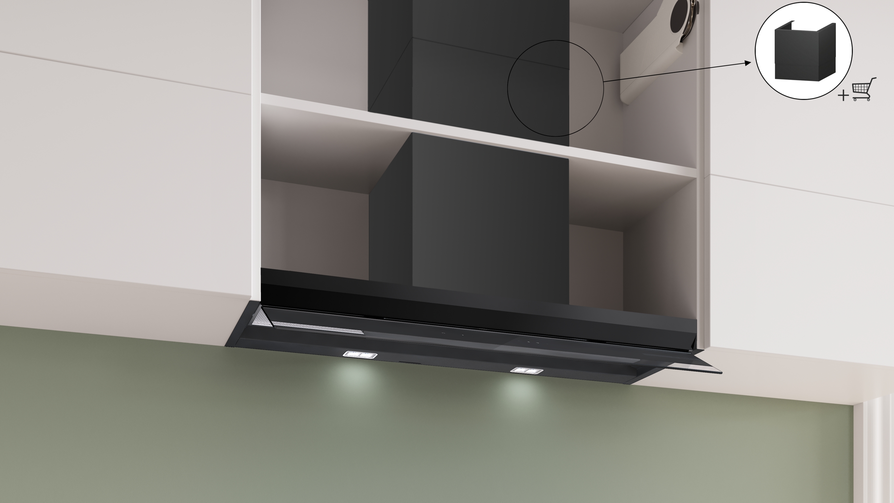 Series 6, Integrated Design Hood, 90 cm, clear glass black printed, Matt black , DBB97DP60