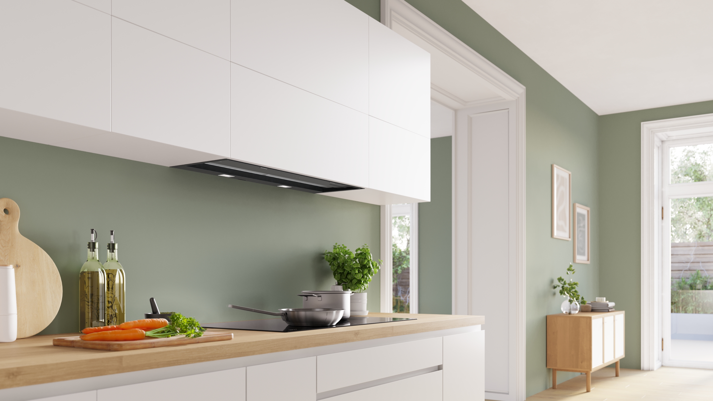 Series 8, Integrated Design Hood, 90 cm, clear glass black printed, Matt black , DBB99ET65