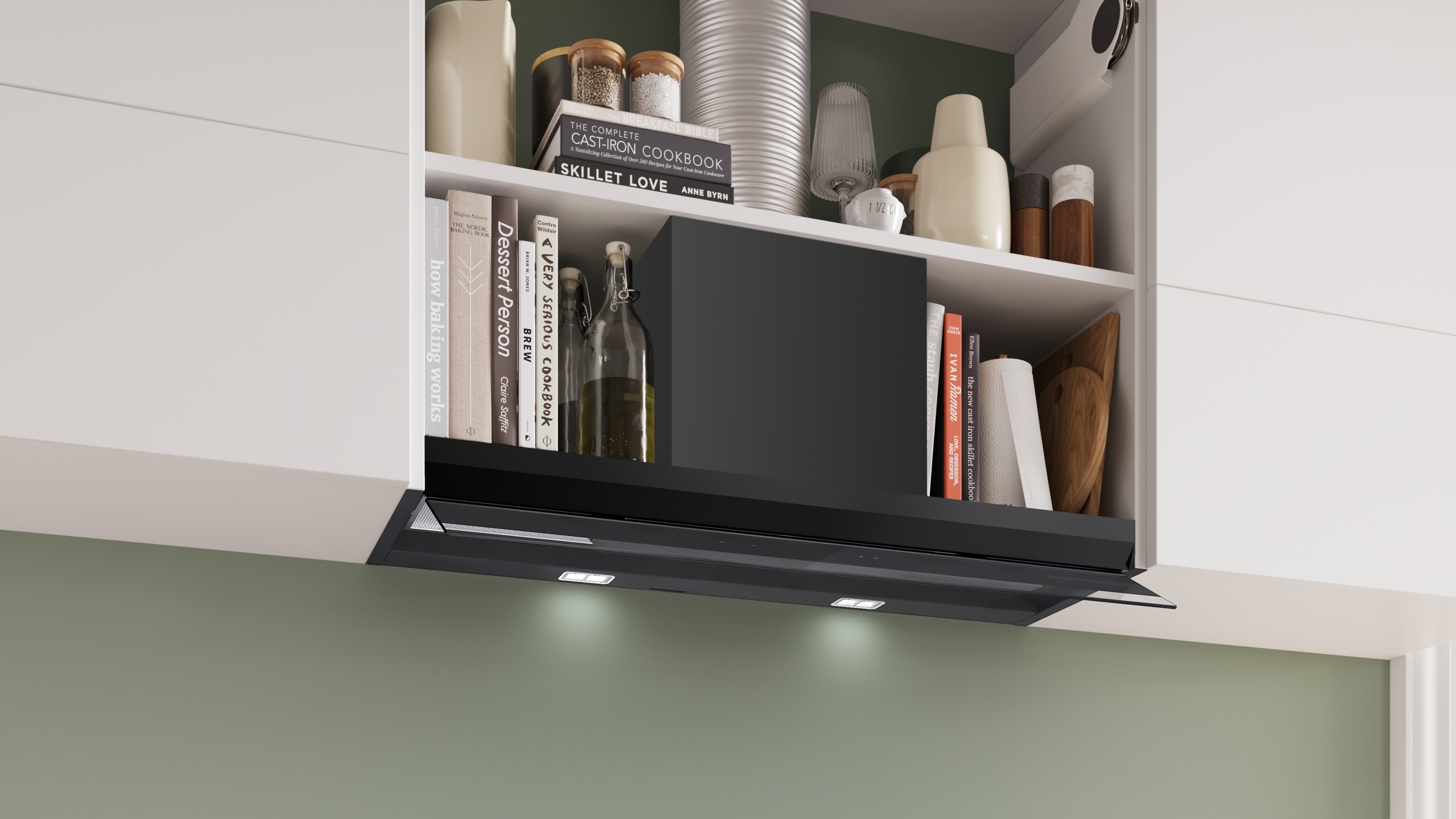 Series 6, Integrated Design Hood, 90 cm, clear glass black printed, Matt black , DBB97DP60