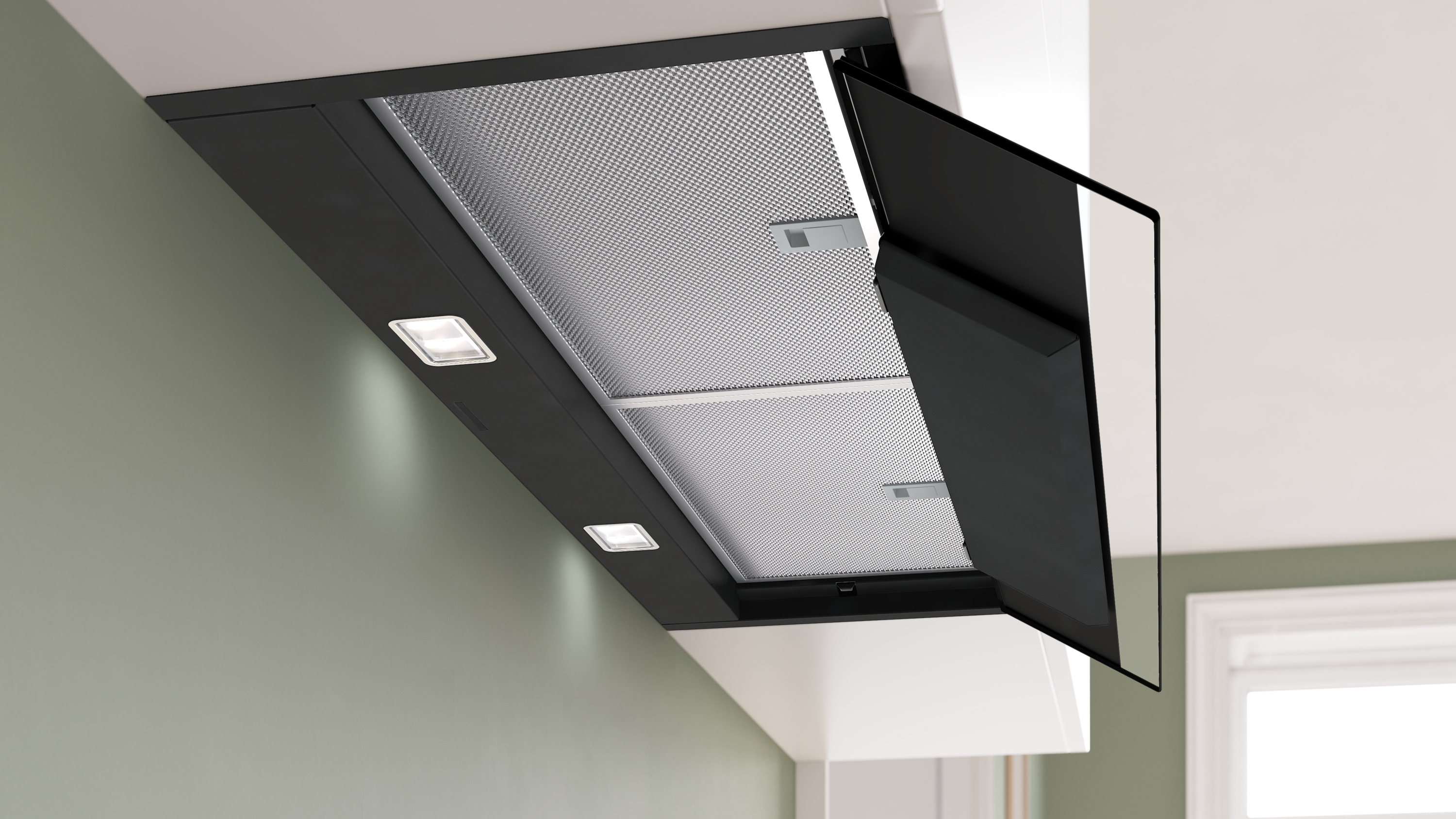 Series 6, Integrated Design Hood, 90 cm, clear glass black printed, Matt black , DBB97DP60