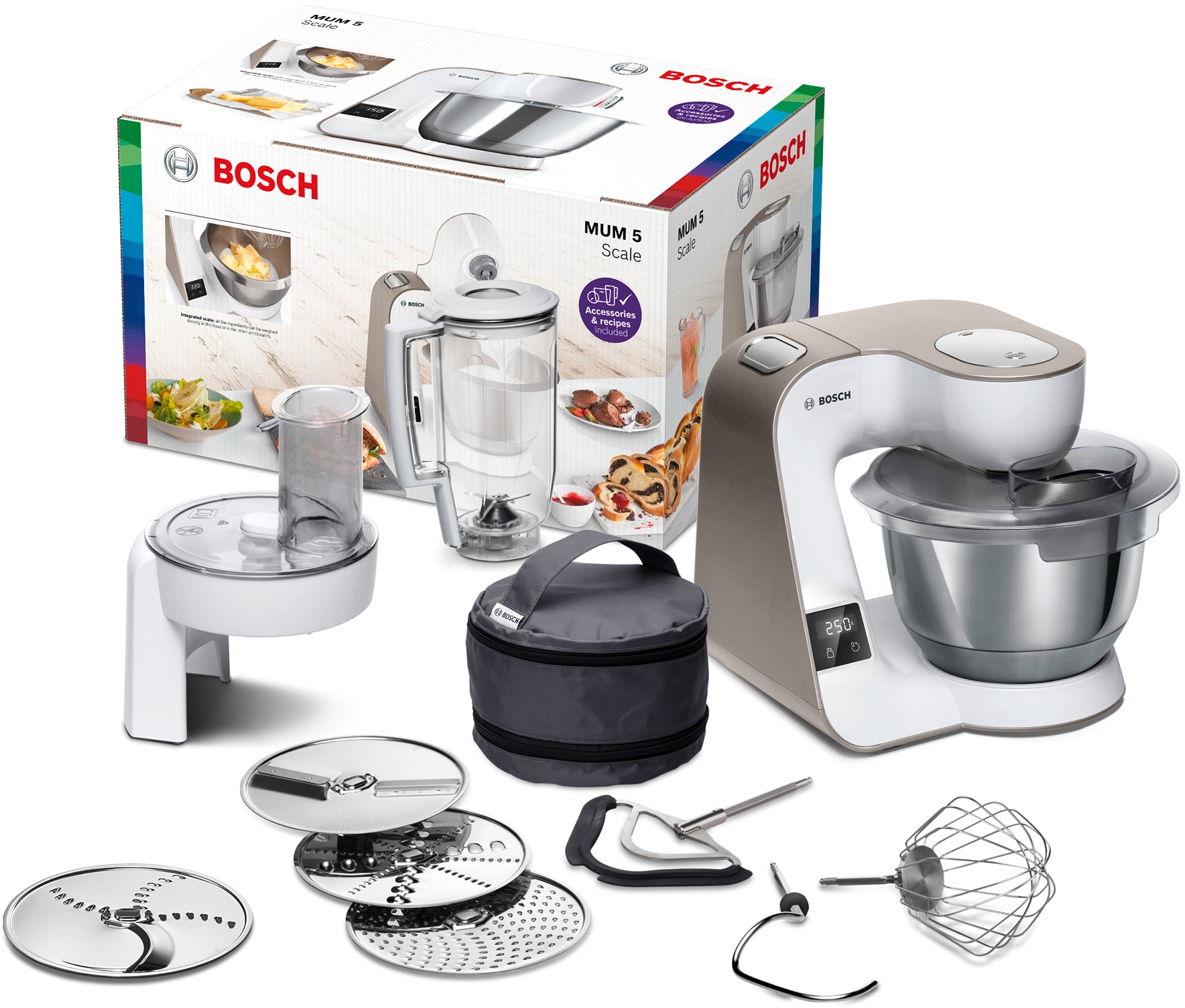 Serija 4, Kuhinjski robot sa integrisanom vagom, MUM 5, 1000 W, Bela, Boja šampanjca, MUM5XW20