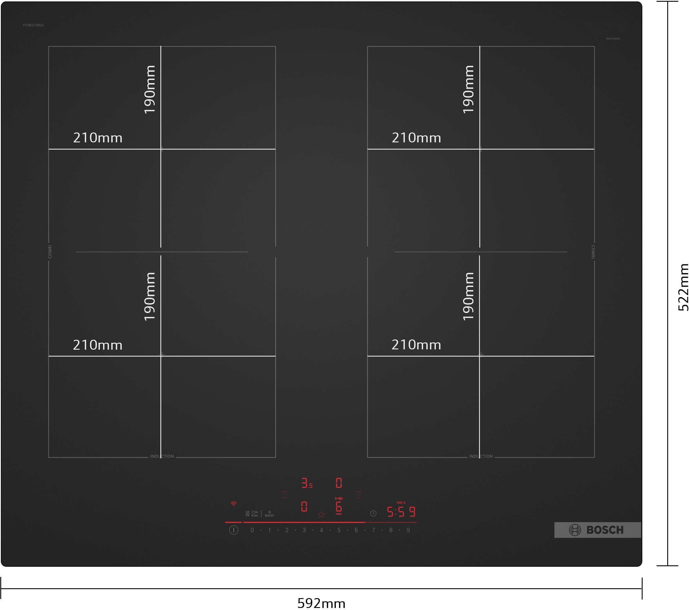 Series 6, Induction hob, 60 cm, Matt black, surface mount without frame, PVQ61CHB1E