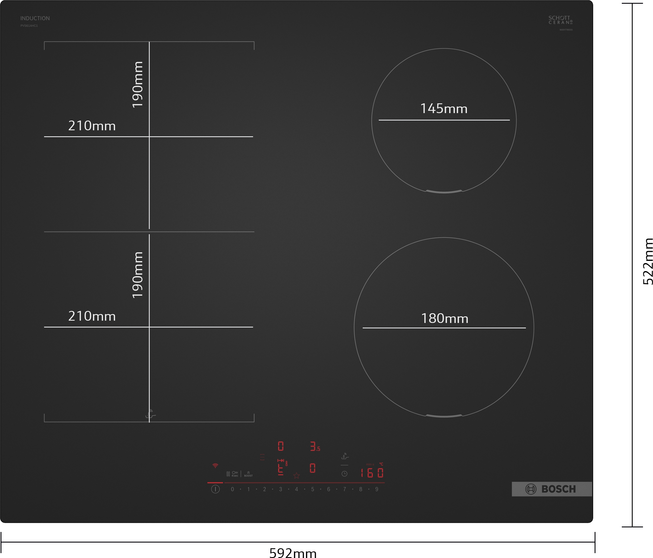 Series 6, Induction hob, 60 cm, Matt black, surface mount without frame, PVS61AHC1E