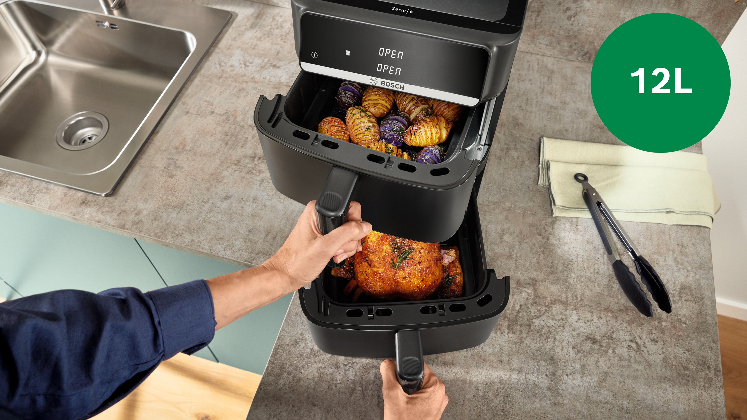 Serija 6, Double Stack Drawer Air Fryer, Crna, MAFD661B7