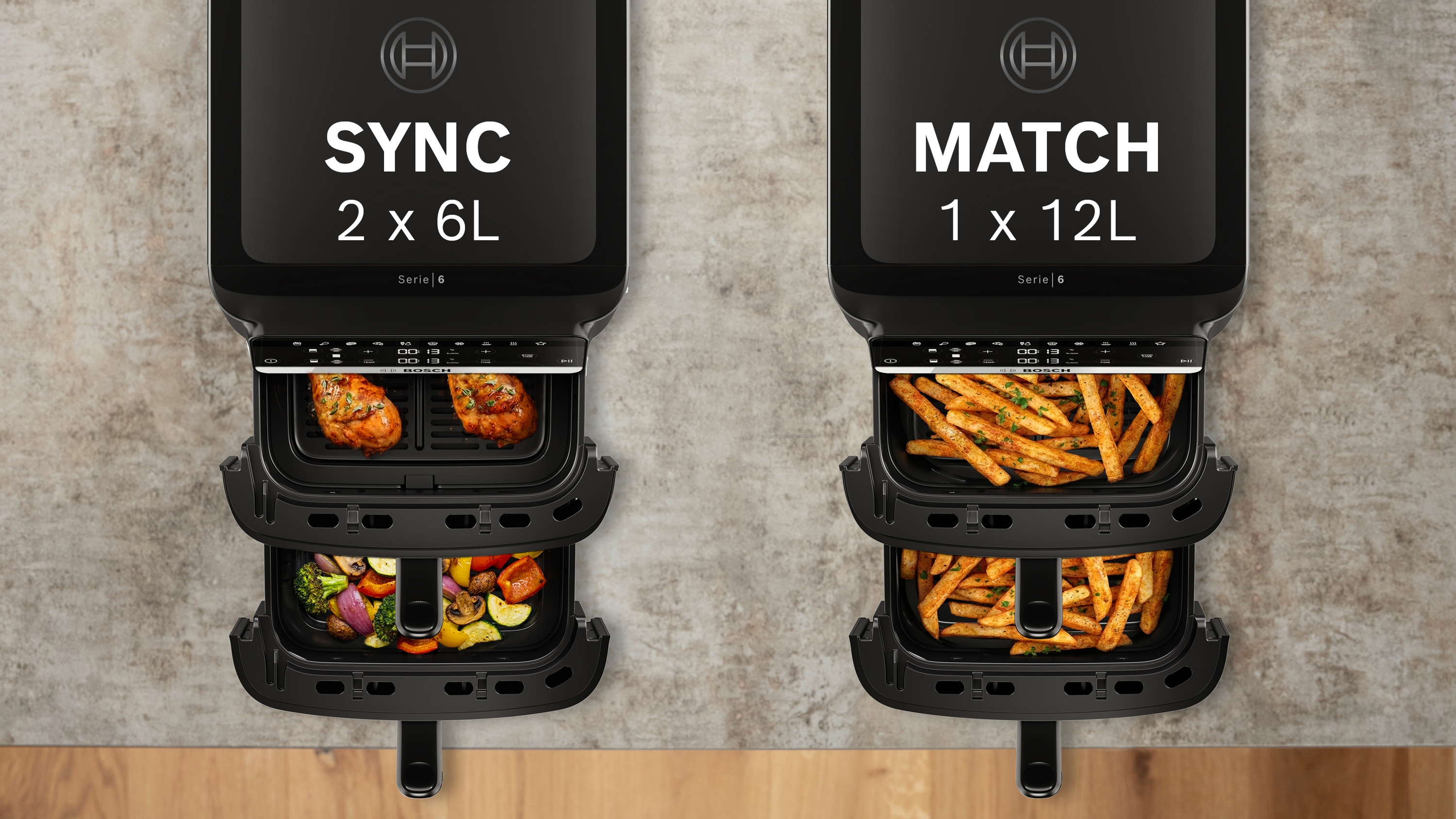 Serija 6, Double Stack Drawer Air Fryer, Crna, MAFD661B7