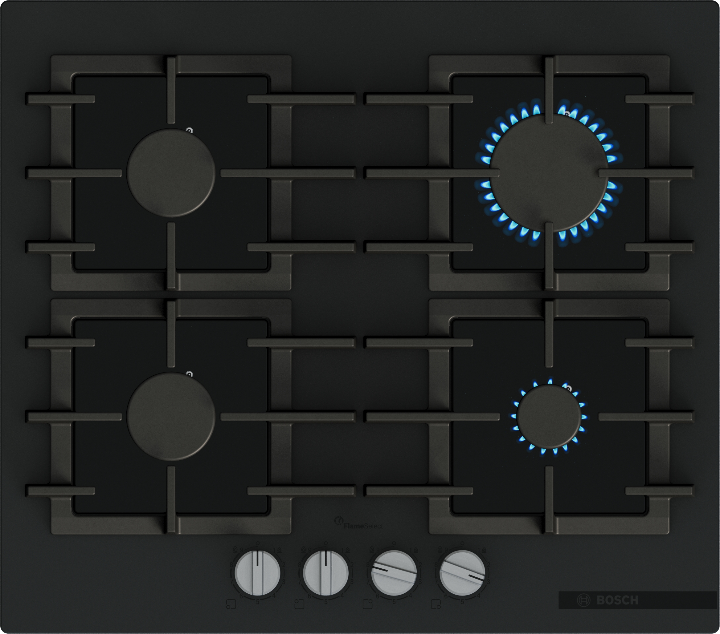 Series 6, Gas hob, 60 cm, Tempered glass, Matt black, PPP6AAI40