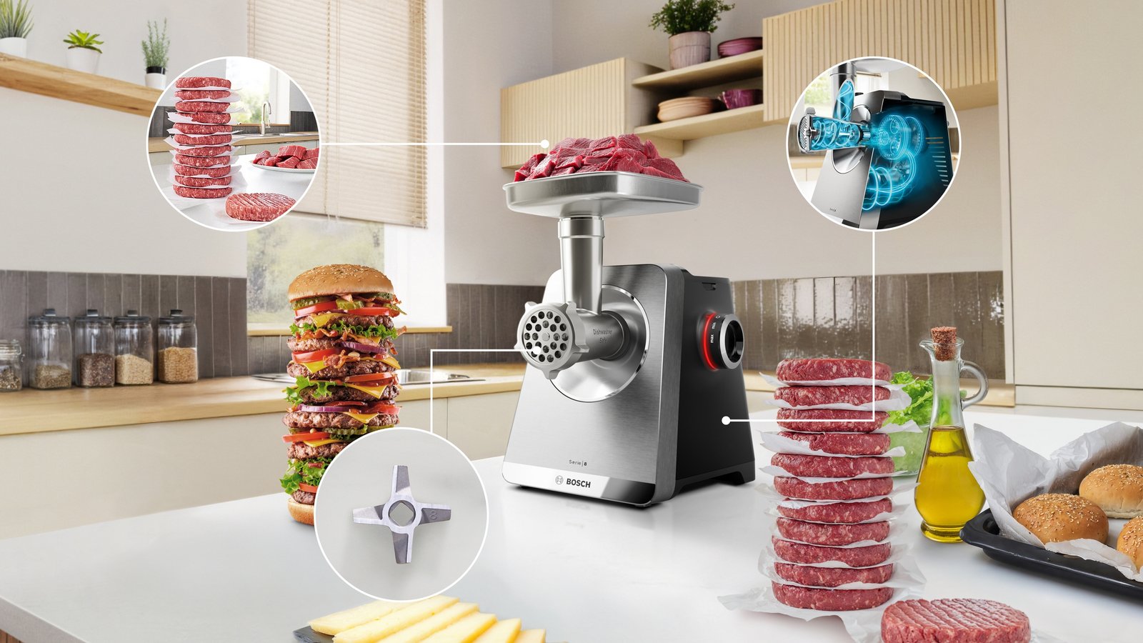 Serija 8, Mašina za mlevenje mesa, MultiPower, 2500 W, Nerđajući čelik, MFWS820M