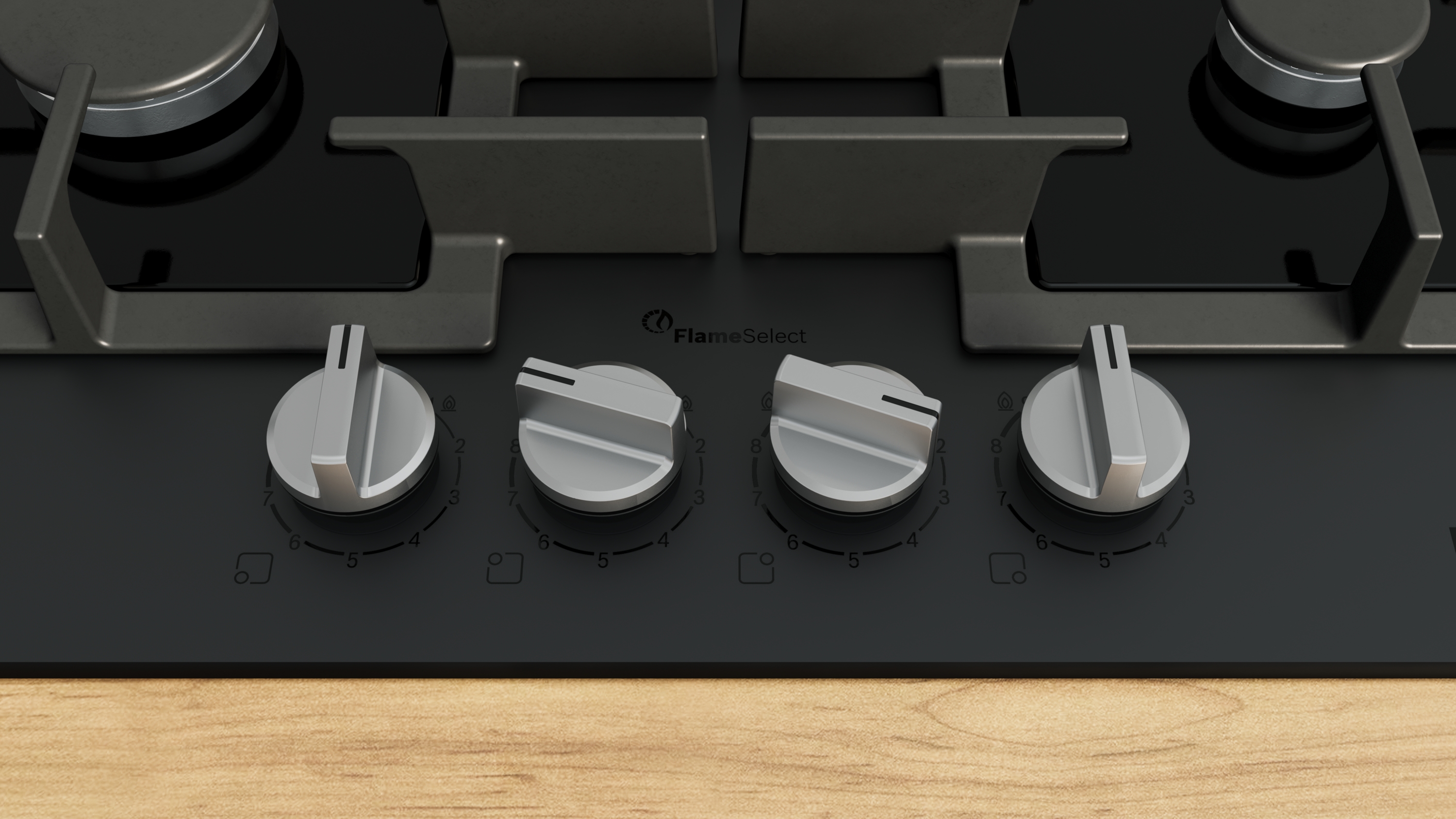 Series 6, Gas hob, 60 cm, Tempered glass, Matt black, PPP6AAI40