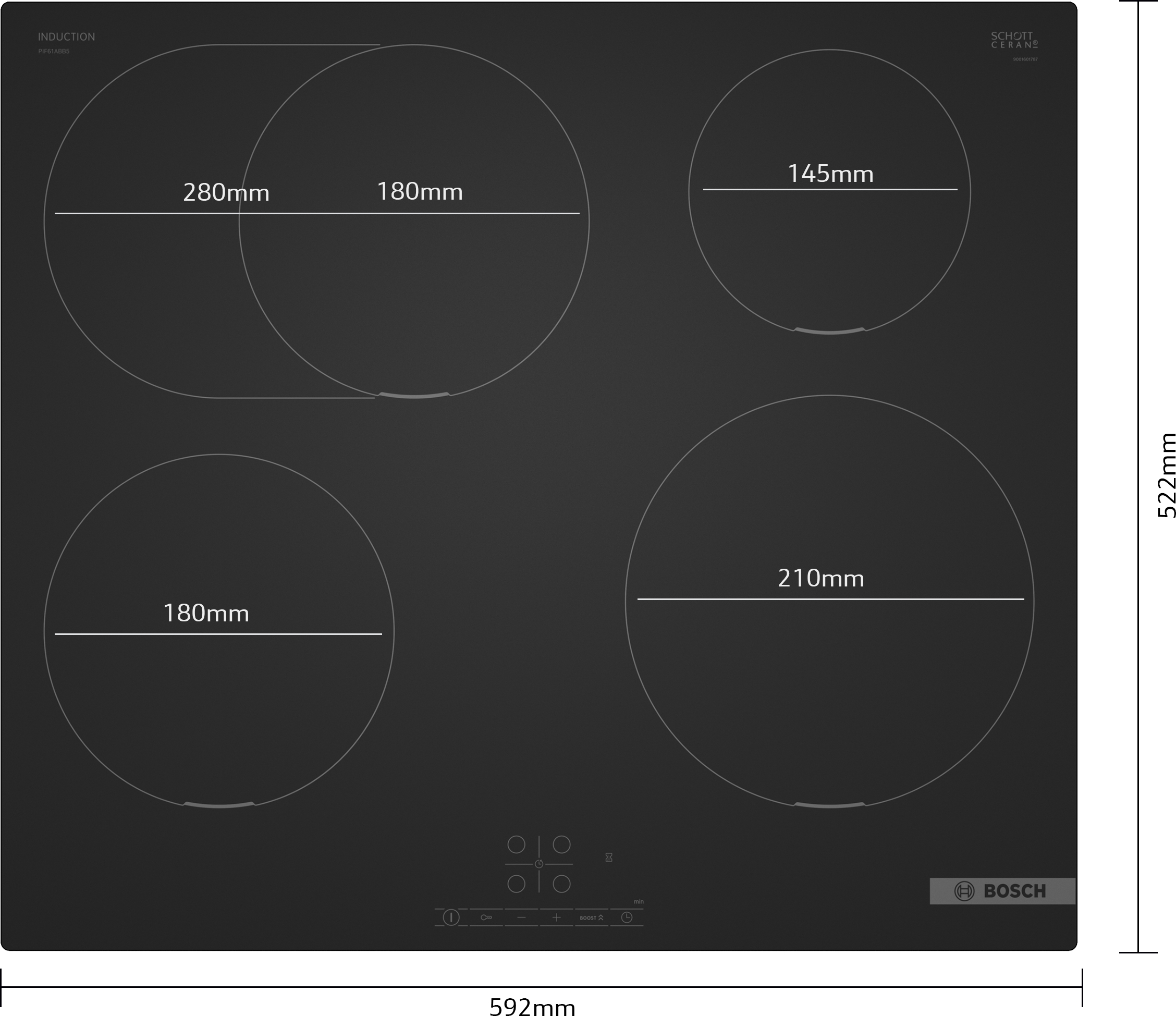 Series 4, Induction hob, 60 cm, Matt black, surface mount without frame, PIF61ABB5E