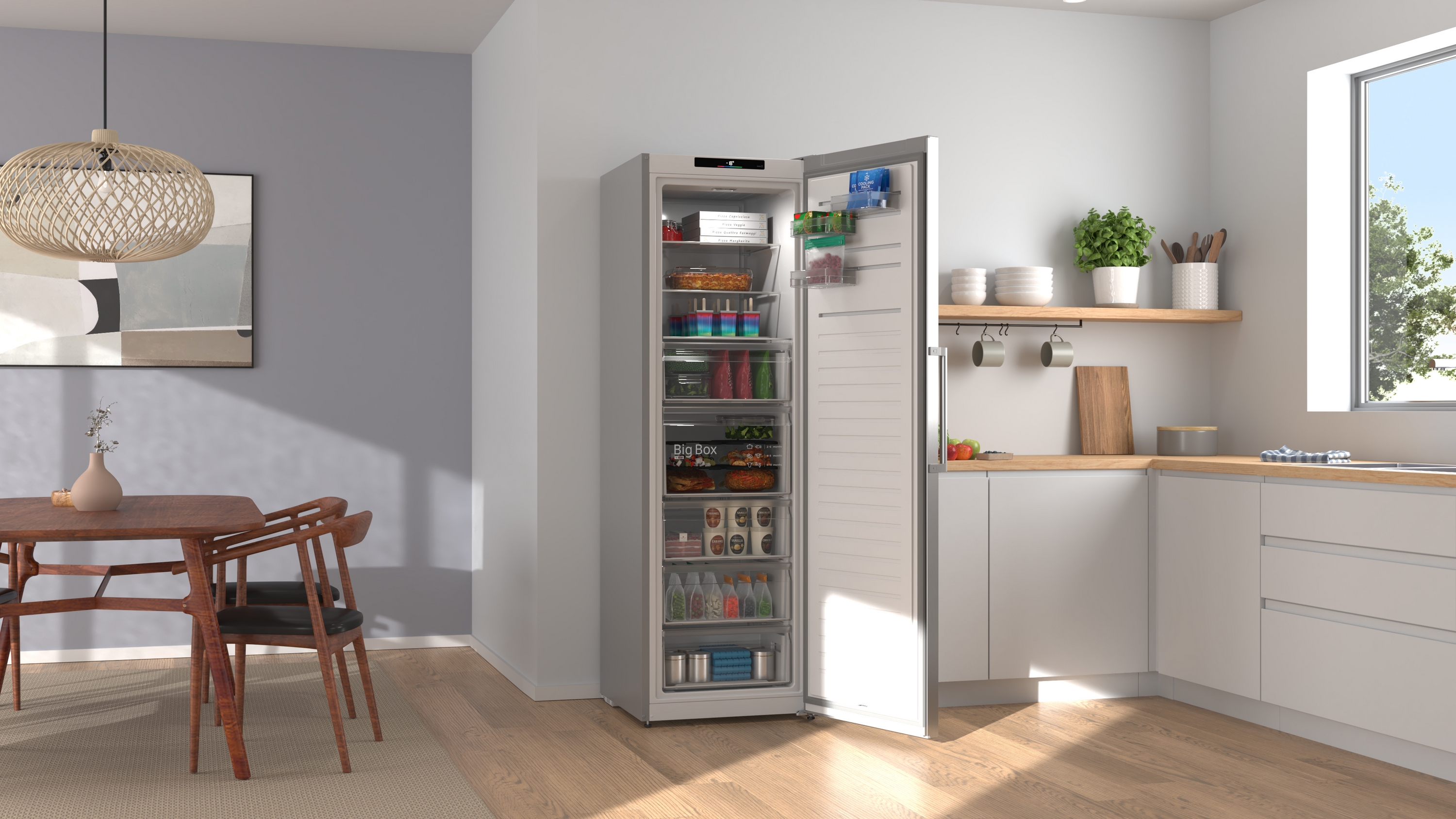 Series 4, free-standing freezer, 186.2 x 59.5 cm, Stainless steel look, GSN36VLDG
