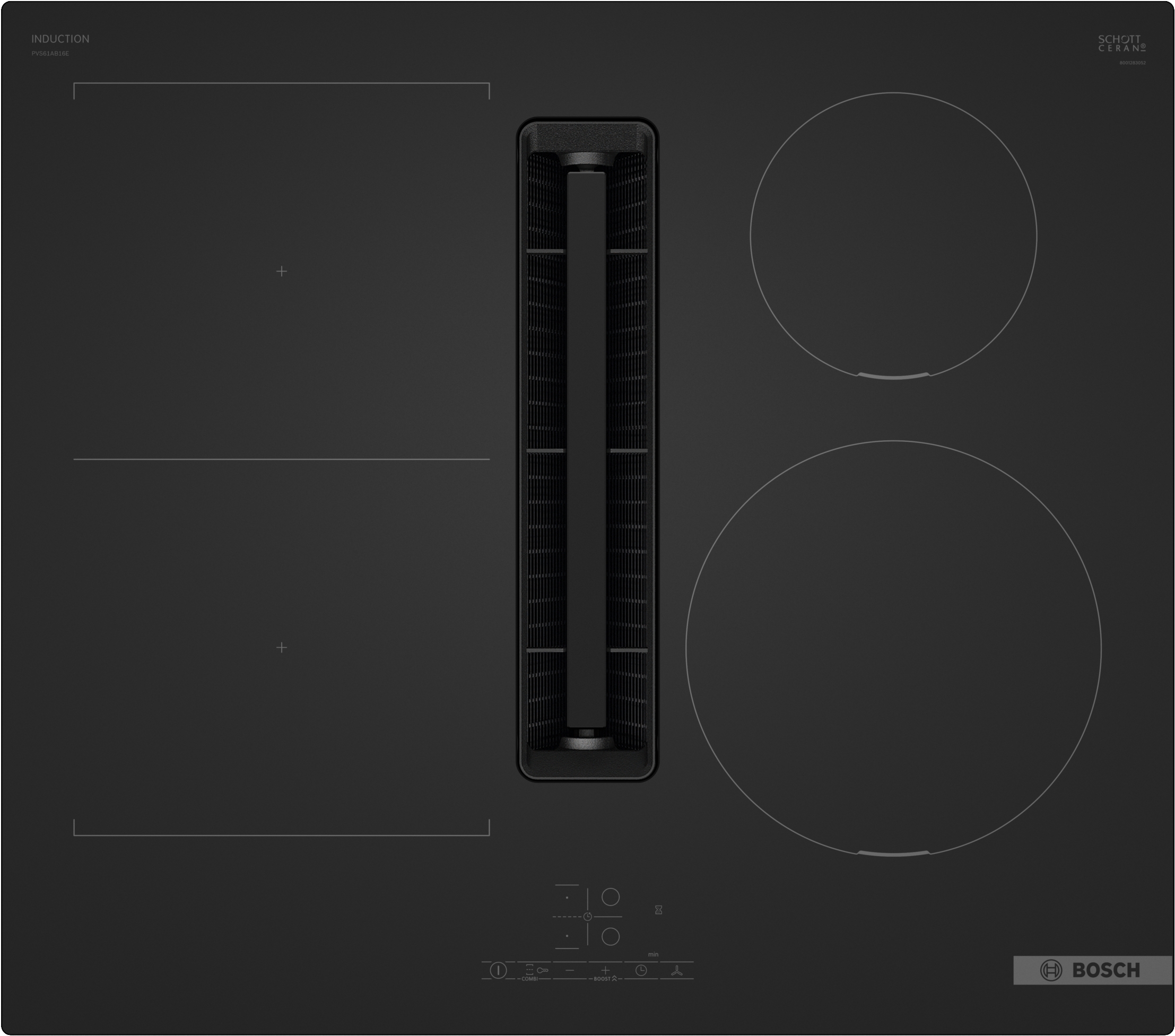Series 4, Induction hob with integrated ventilation system, 60 cm, Matt black, surface mount without frame, PVS61AB16E