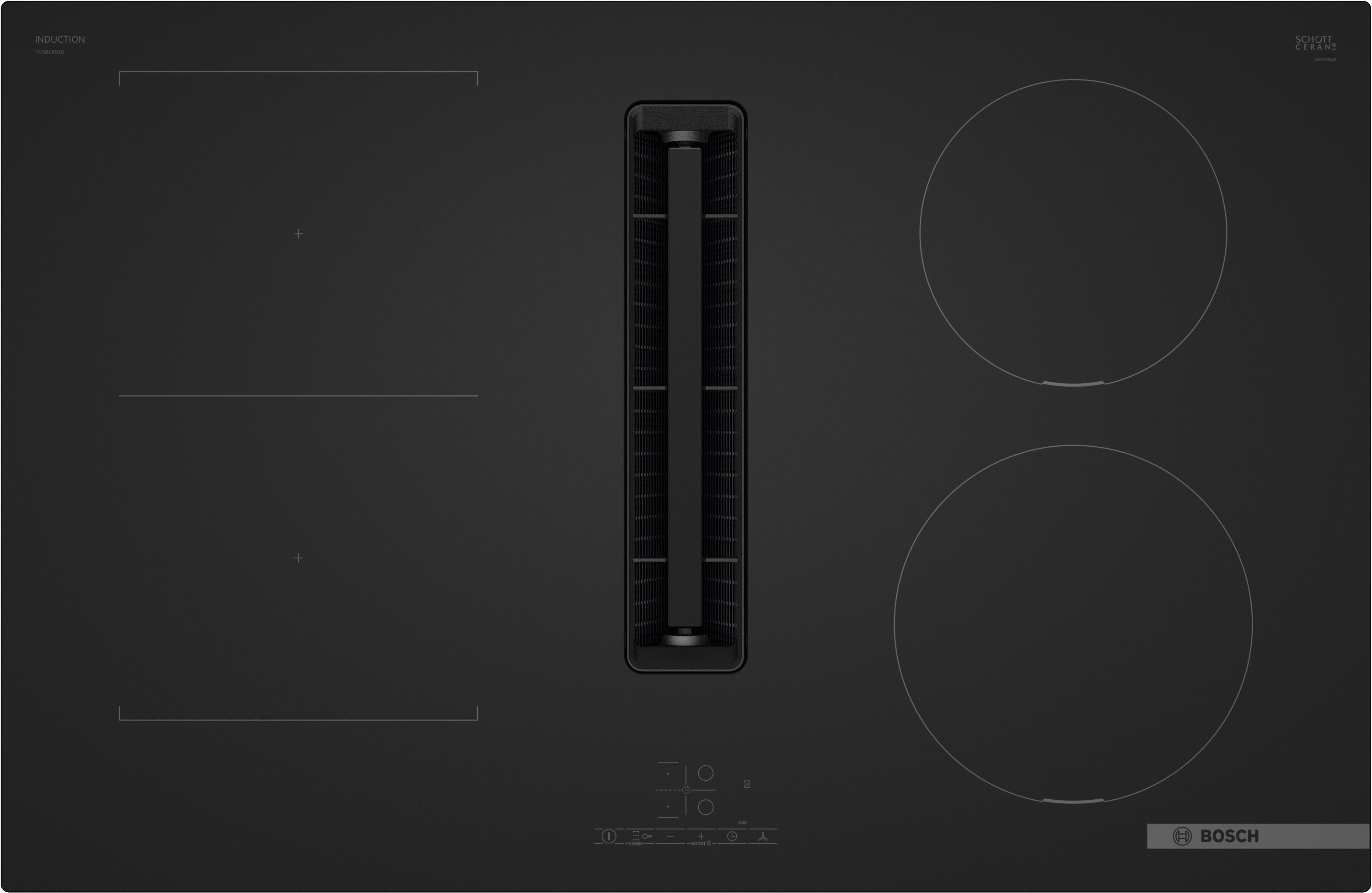 Series 4, Induction hob with integrated ventilation system, 80 cm, Matt black, surface mount without frame, PVS81AB16E